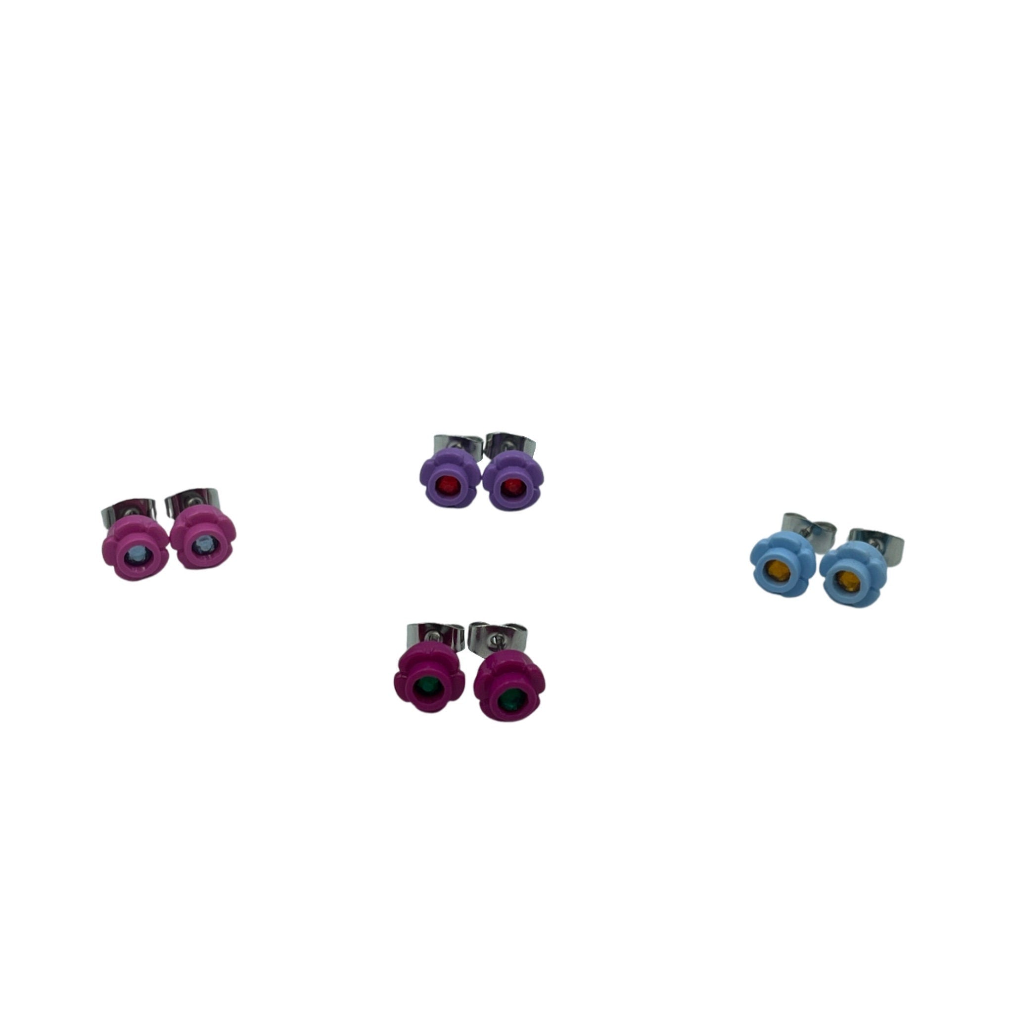 Colourful Flower Stud Earrings with a Diamanté Centre made with upcycled LEGO®