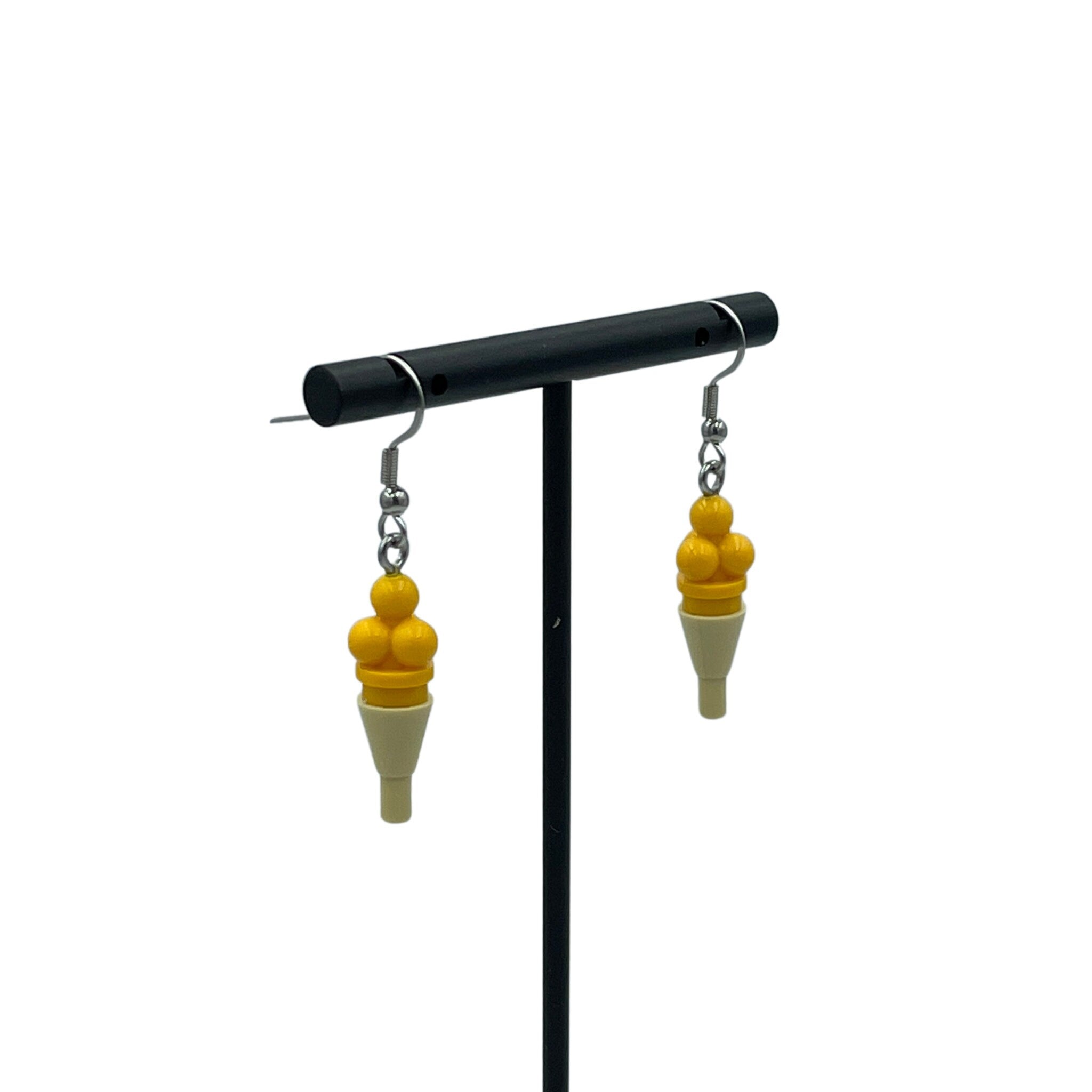 Triple Scoop Yellow Ice cream Earrings made with upcycled LEGO®