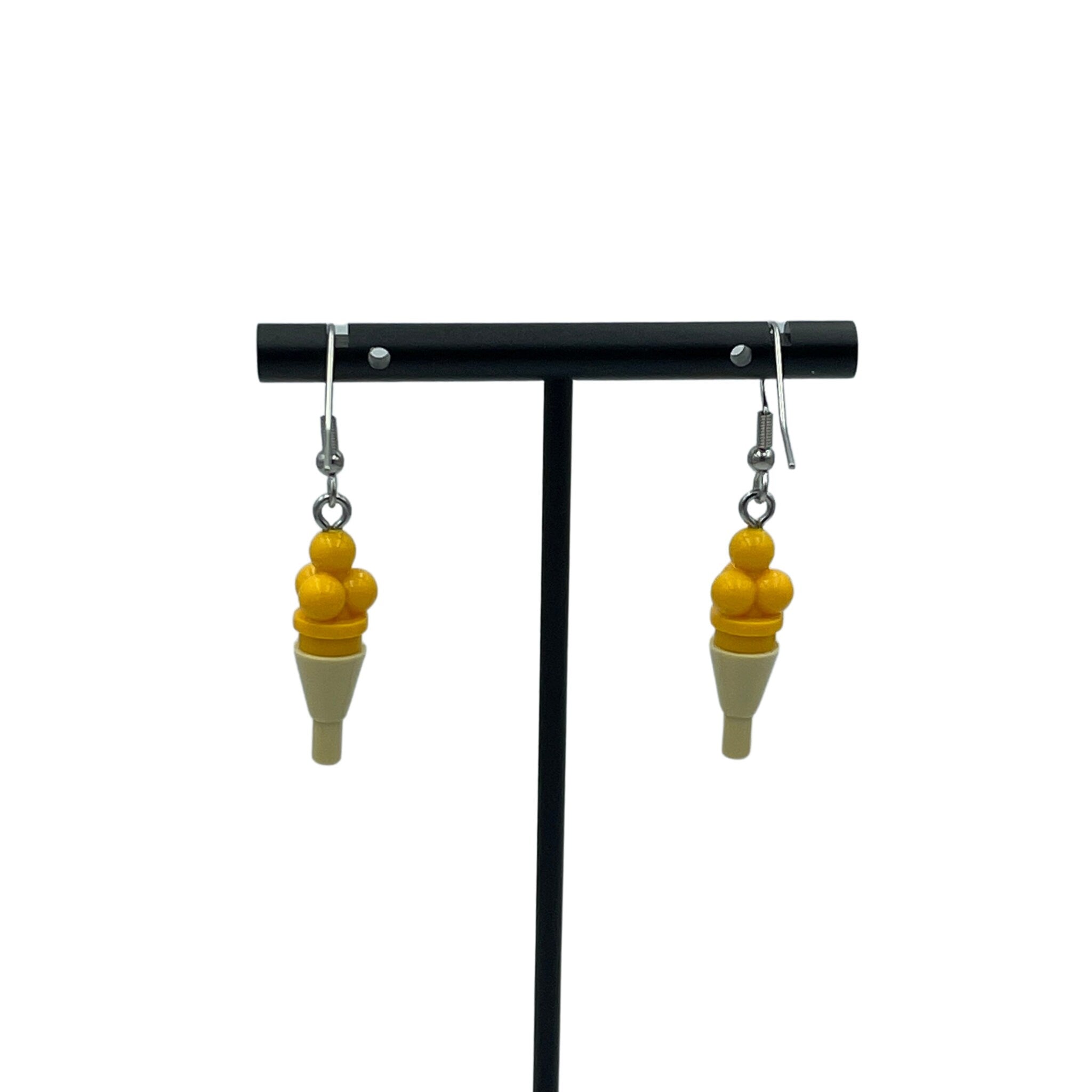 Triple Scoop Yellow Ice cream Earrings made with upcycled LEGO®