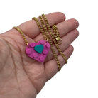 Pink and Teal Heart necklace made with upcycled LEGO® on Gold Chain