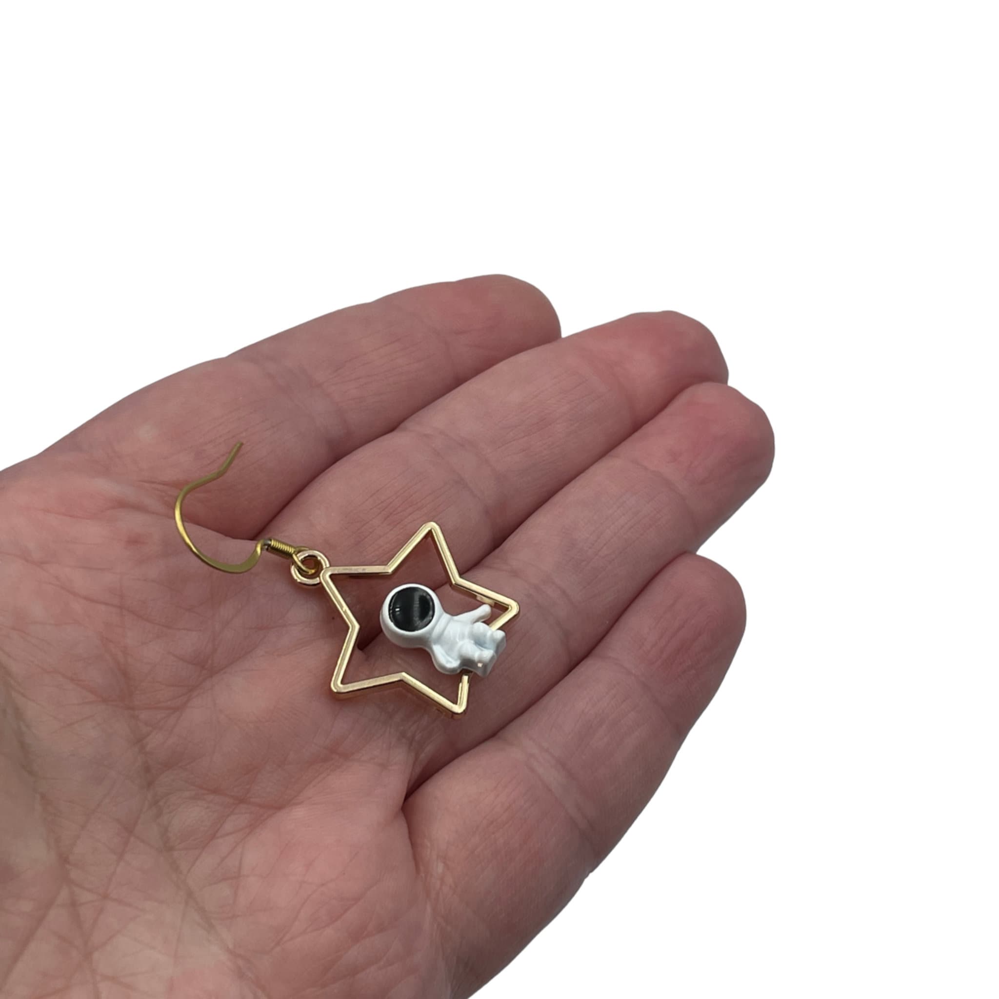 Science Space Astronaut sitting on a Star Earrings. Stargazer, Engineer or Science gift.