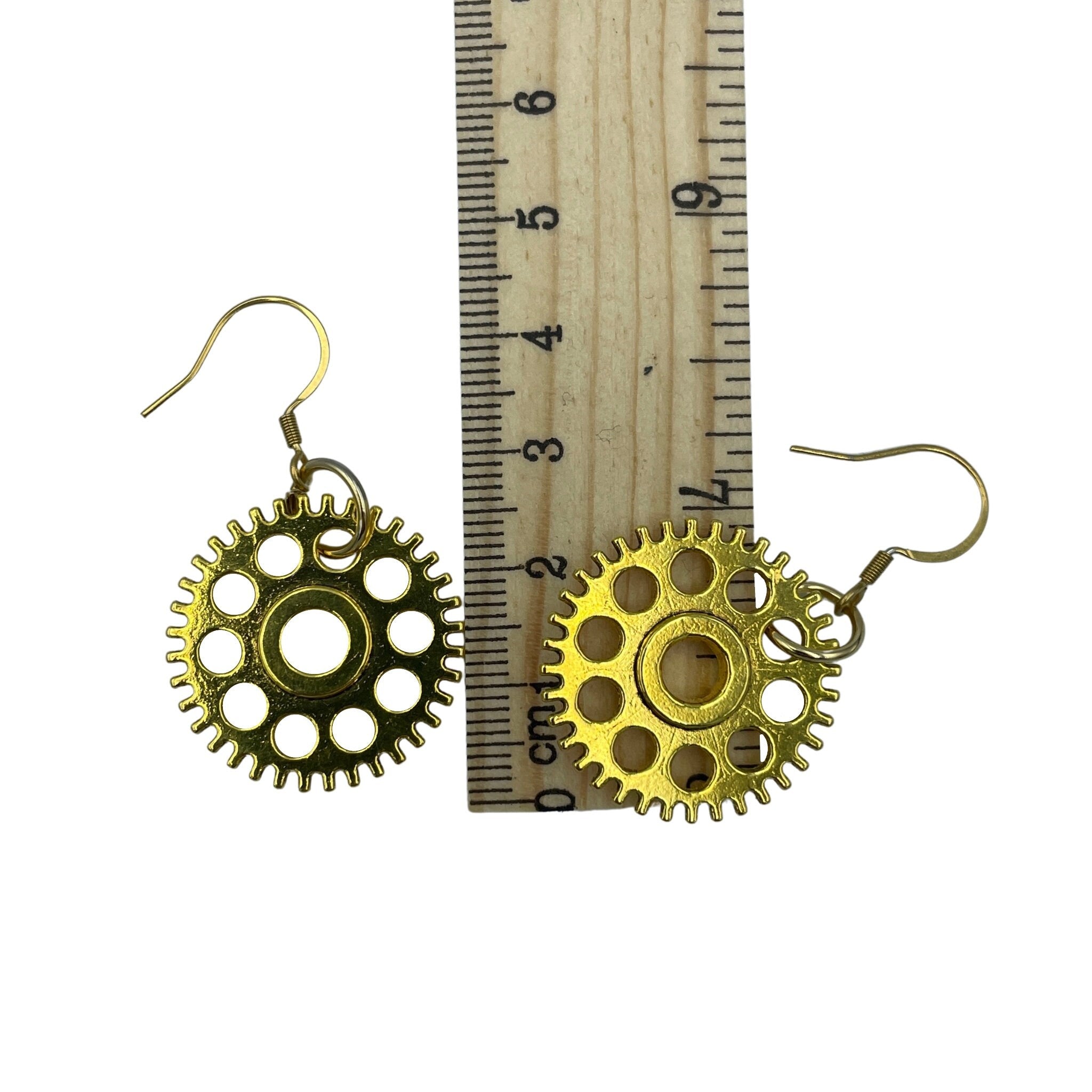 Steampunk Gold Dangle Cog Statement Earrings