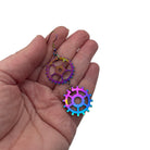 Iridescent Rainbow Steampunk Double Dangle Cog Earrings