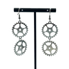 Steampunk Silver Double Dangle Cog Hardware Statement Earrings