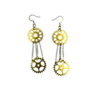 Long Gold Double Chain Cog Dangle Statement Chandelier Earrings