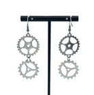 Cog Double Dangle Silver Steampunk Hardware Statement Earrings