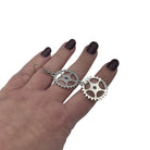 Steampunk Silver Double Dangle Cog Hardware Statement Earrings