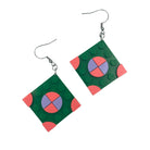 Green Square Geometric Earrings made with upcycled LEGO®