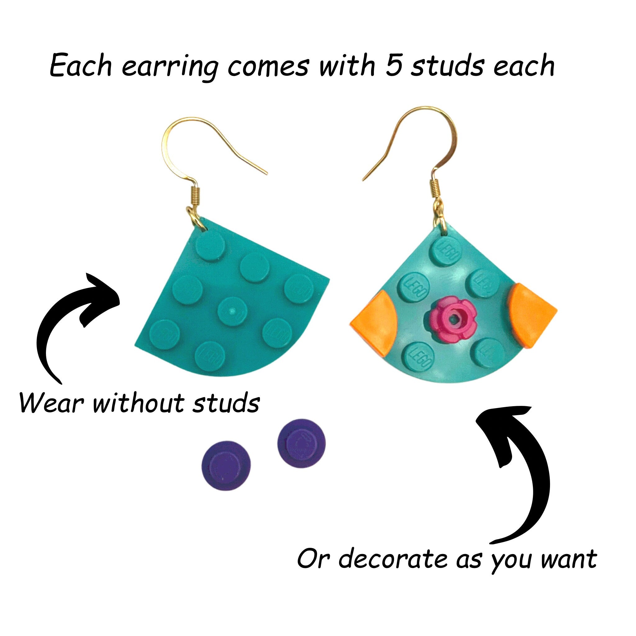 Geometric Quarter Circle Earrings made with upcycled LEGO®