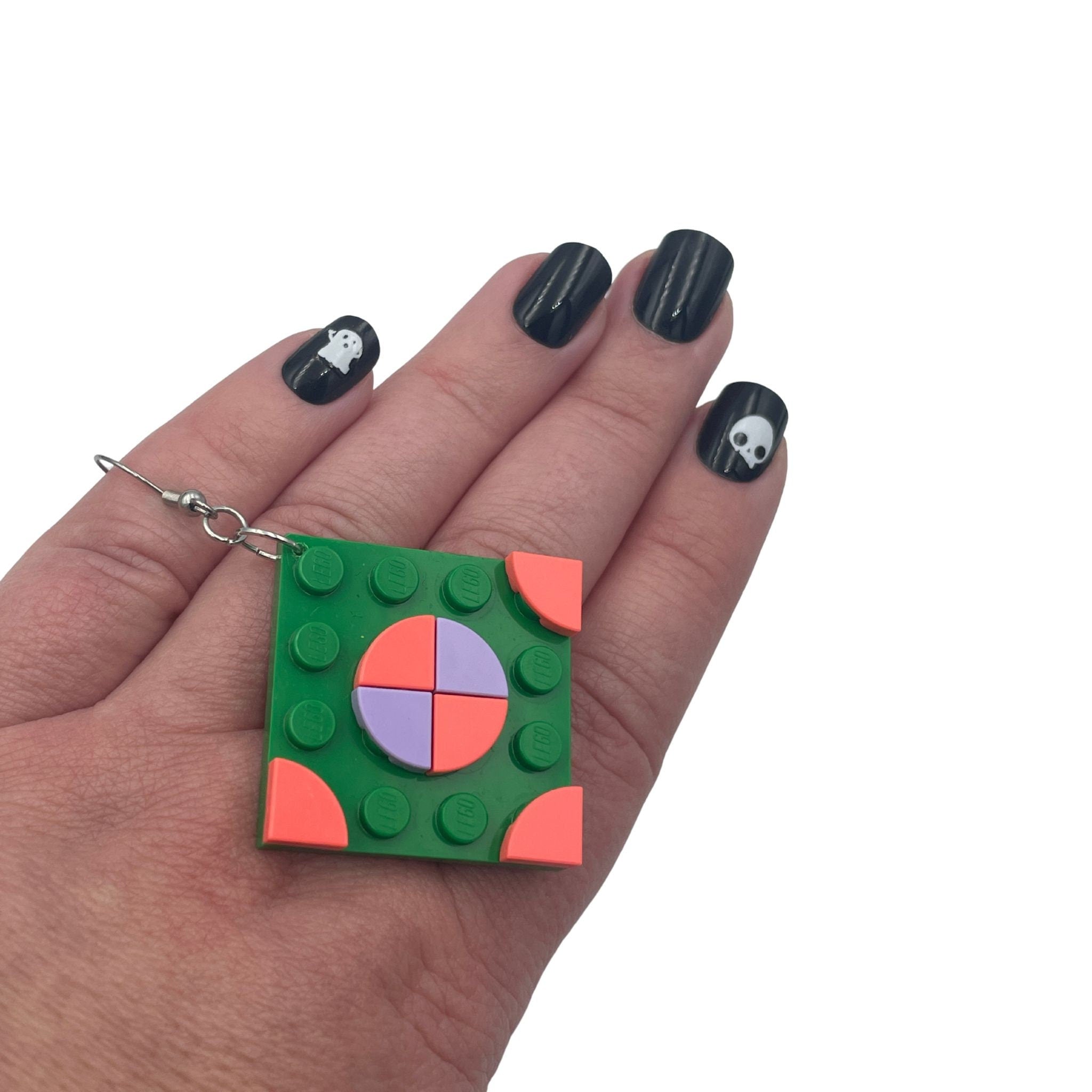 Green Square Geometric Earrings made with upcycled LEGO®