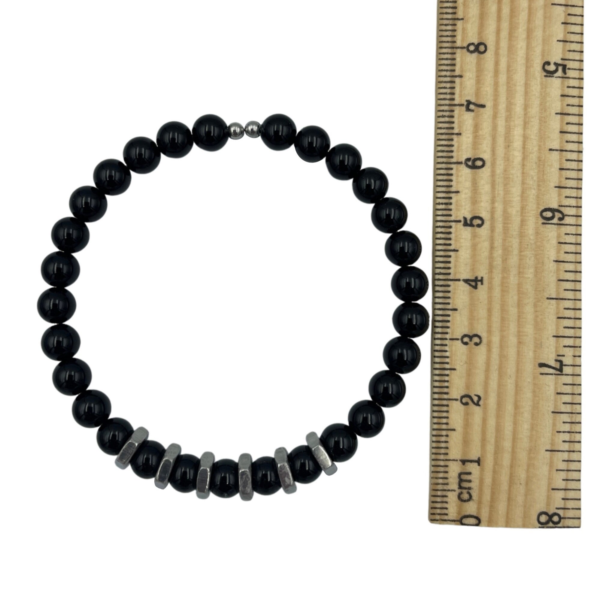 Onyx and Stainless Steel Hex Nut Bracelet