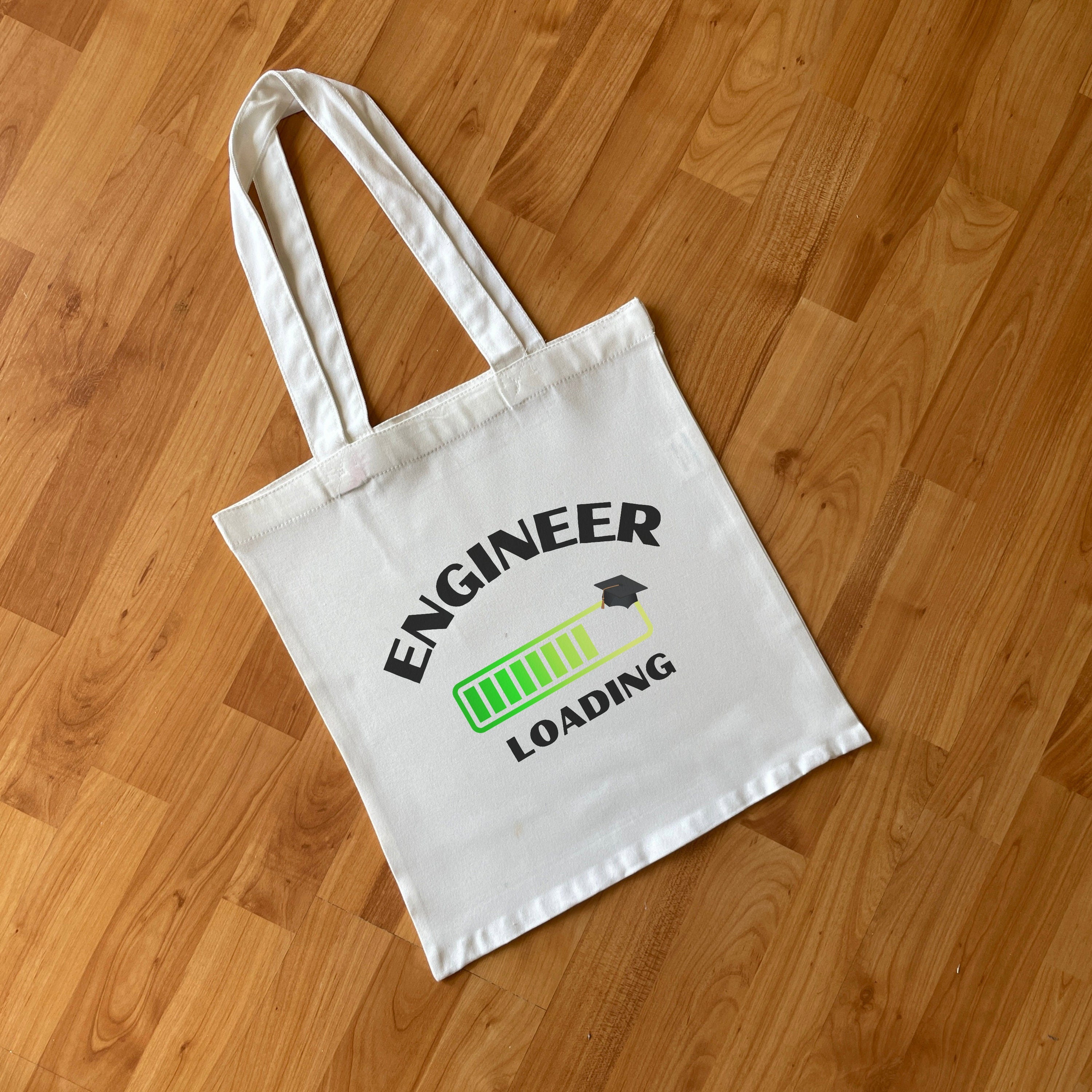 Engineer Loading Tote Bag. Thick woven Engineering Graduate Shopper. Graduation Gift