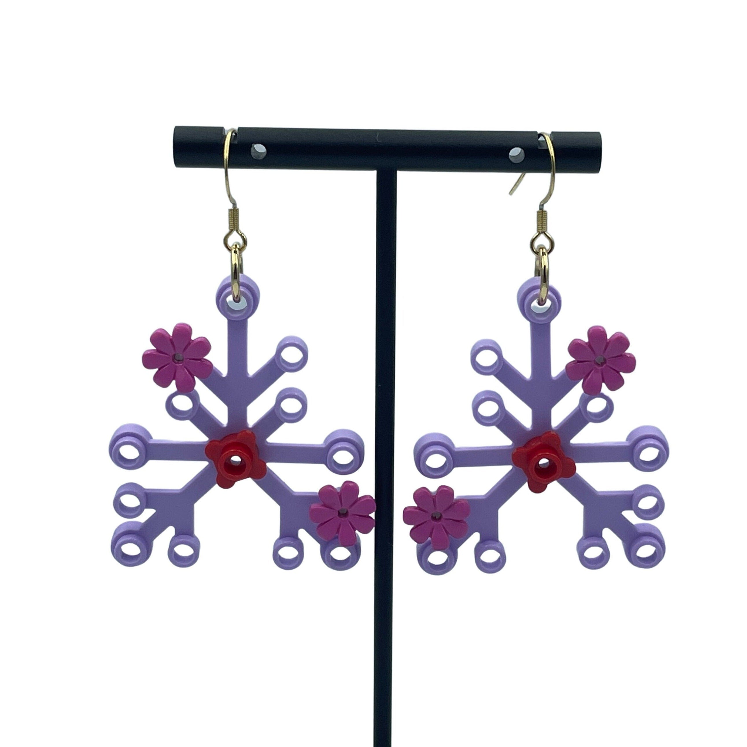 Purple Floral Plant Earrings made with upcycled LEGO® Gold