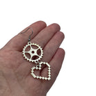 Engineering Cog and Heart Earrings. Steampunk Silver Dangle Statement Earrings