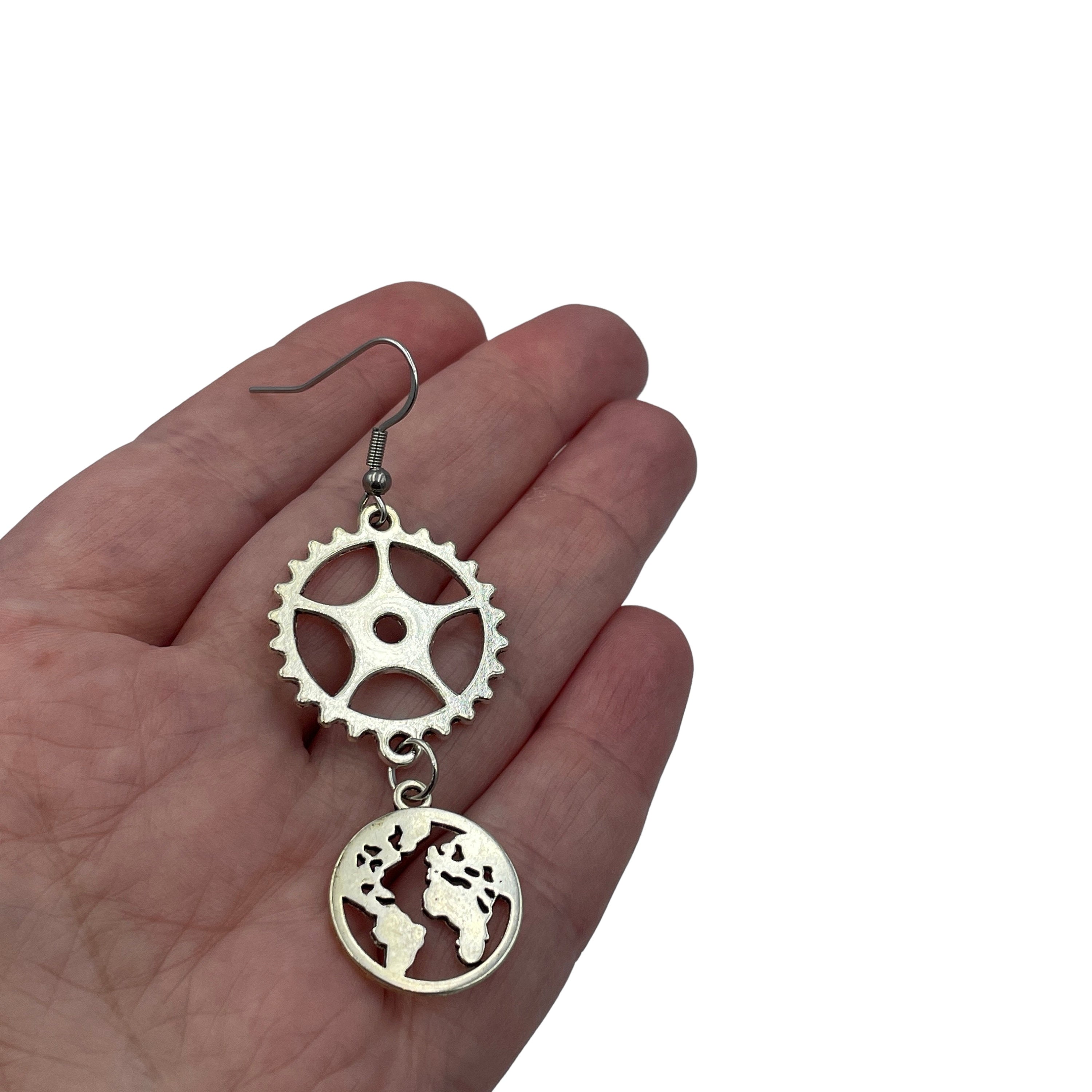 Engineering the World Steampunk Silver Earrings