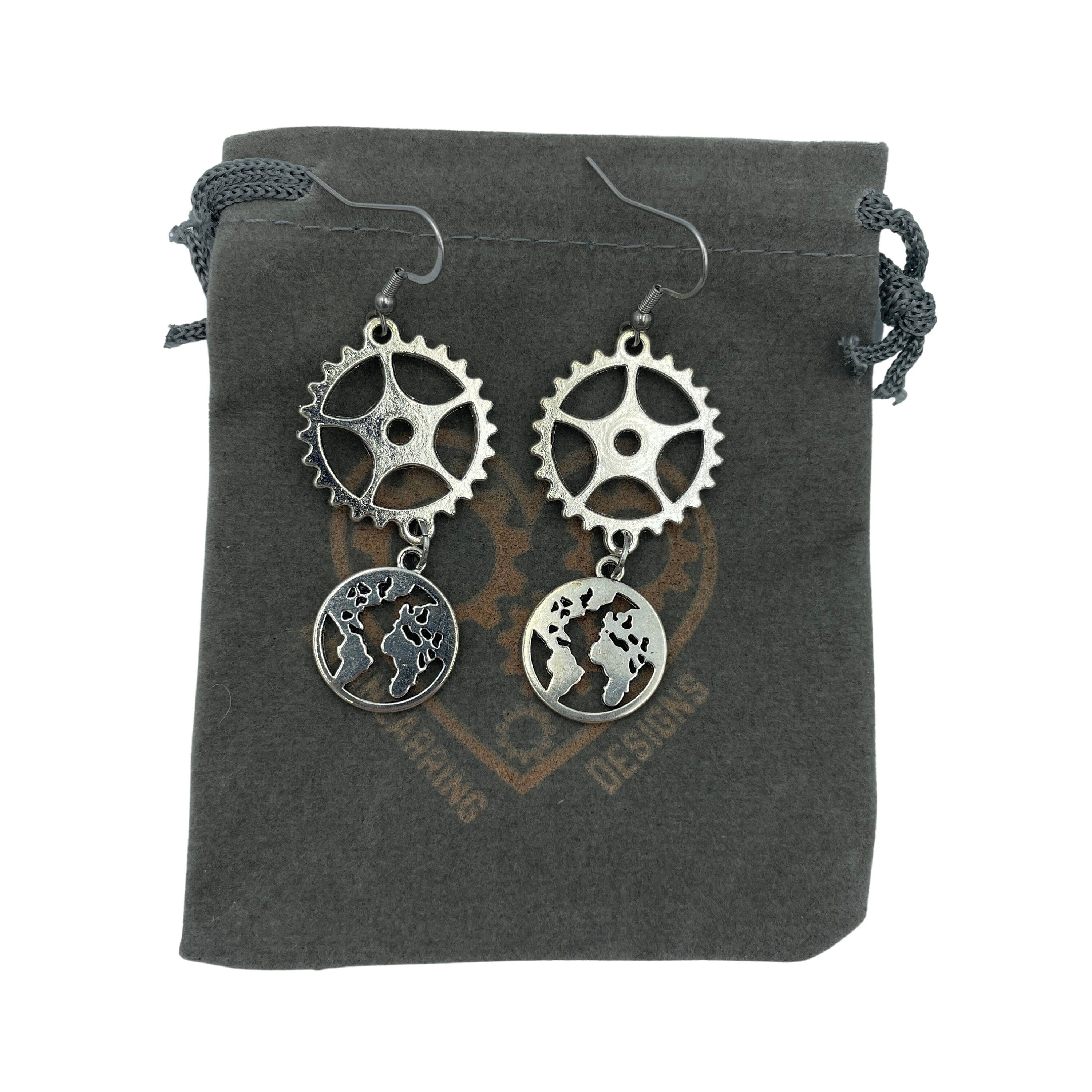 Engineering the World Steampunk Silver Earrings