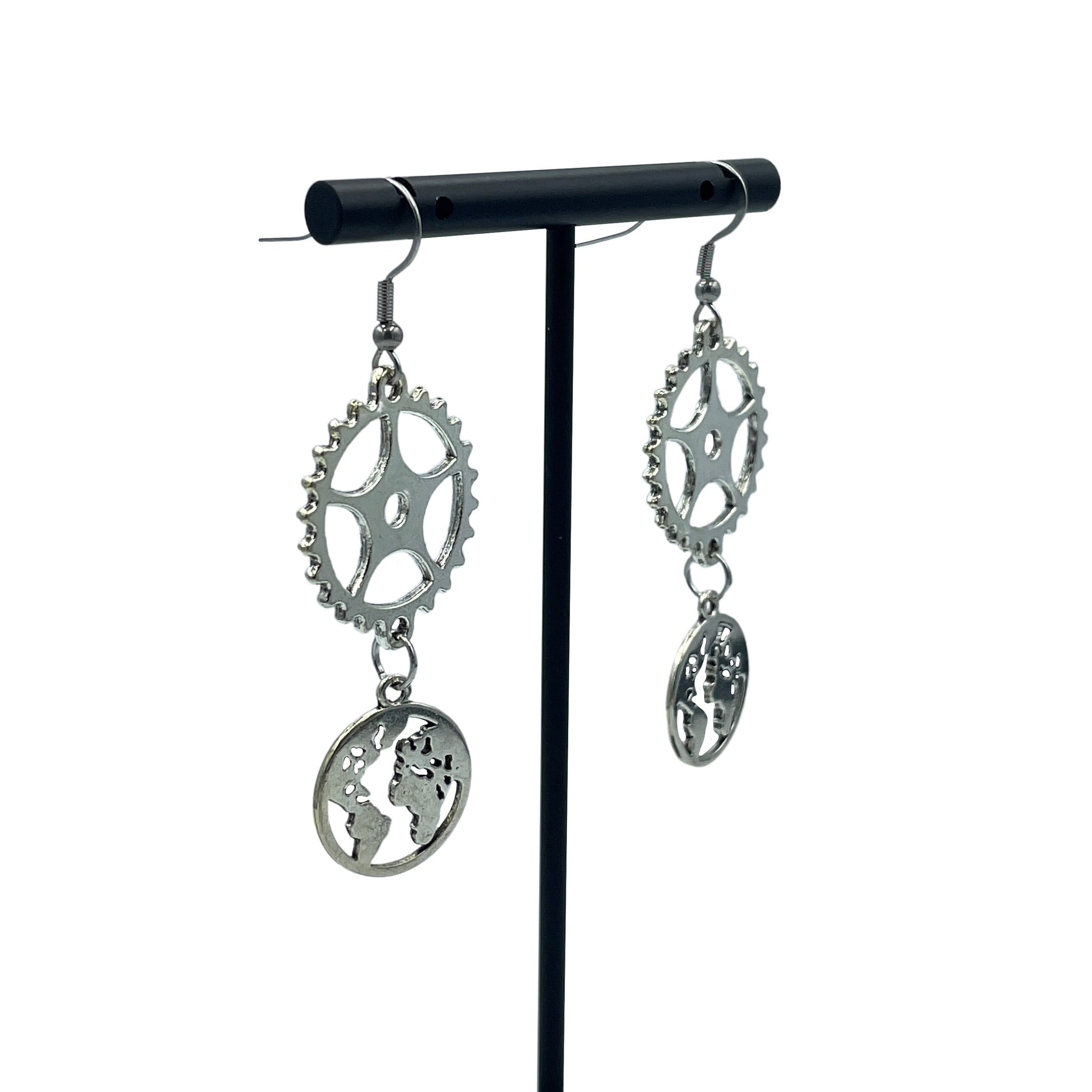 Engineering the World Steampunk Silver Earrings