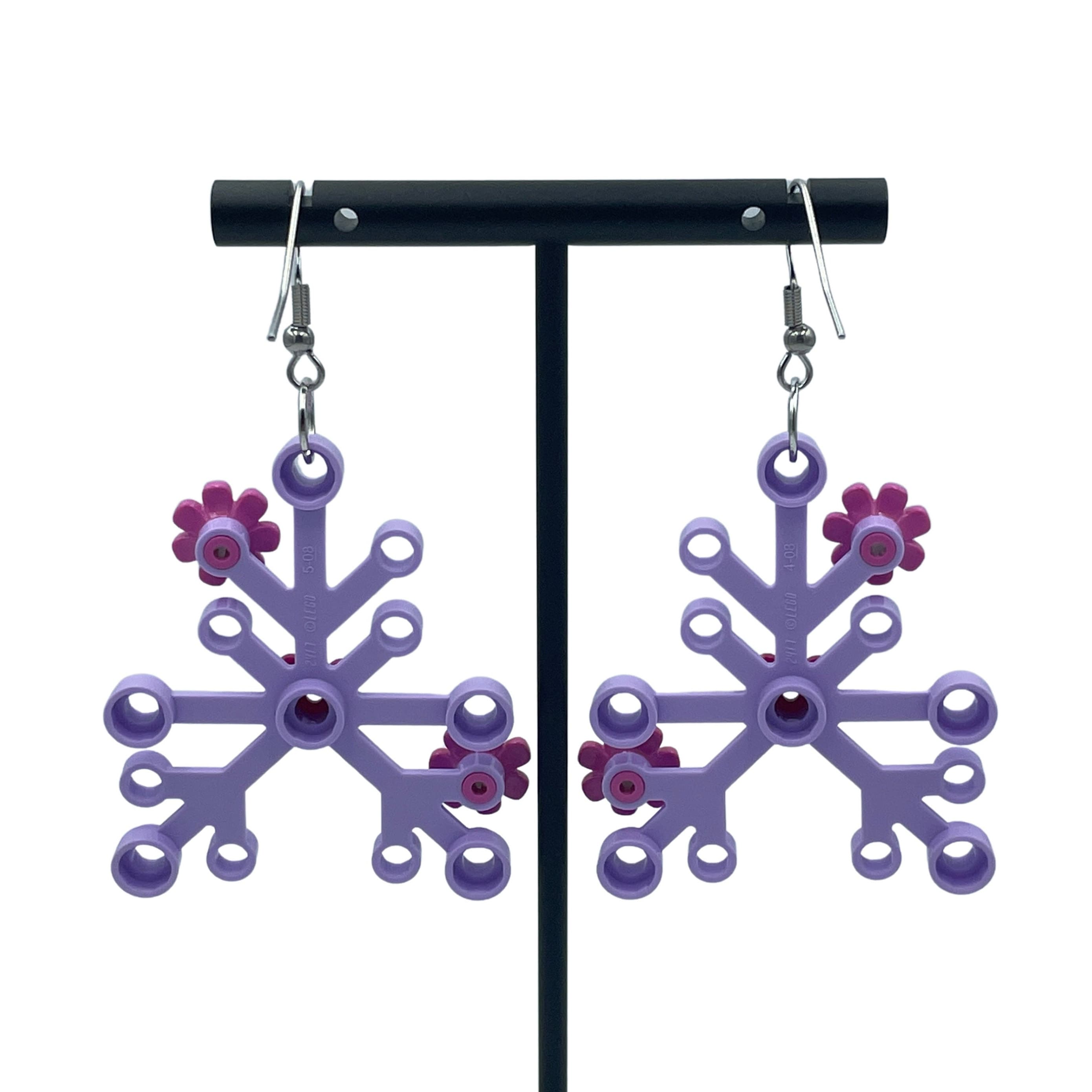 Purple Floral Plant Earrings made with upcycled LEGO®