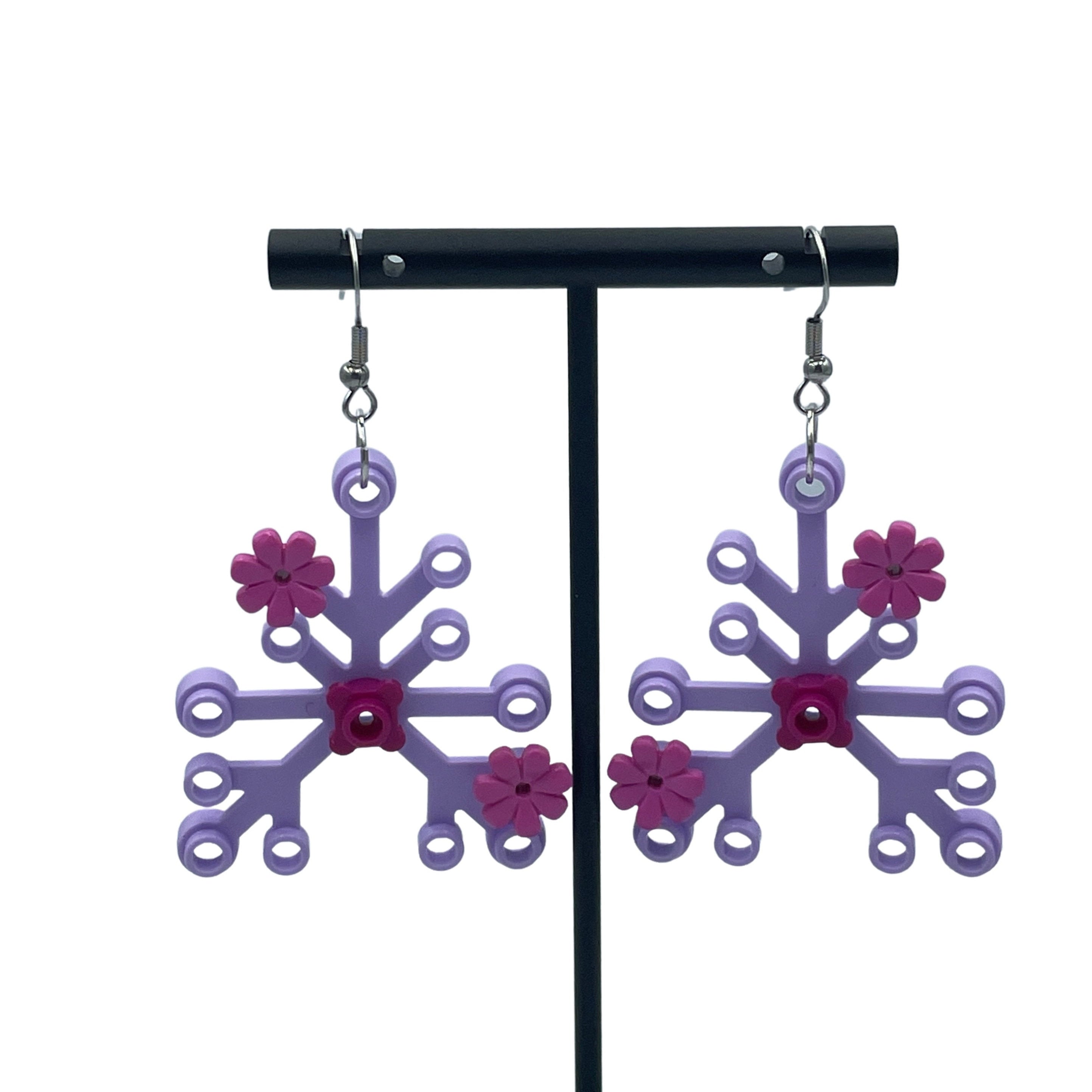 Purple Floral Plant Earrings made with upcycled LEGO® Silver