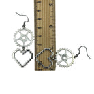 Engineering Cog and Heart Earrings. Steampunk Silver Dangle Statement Earrings