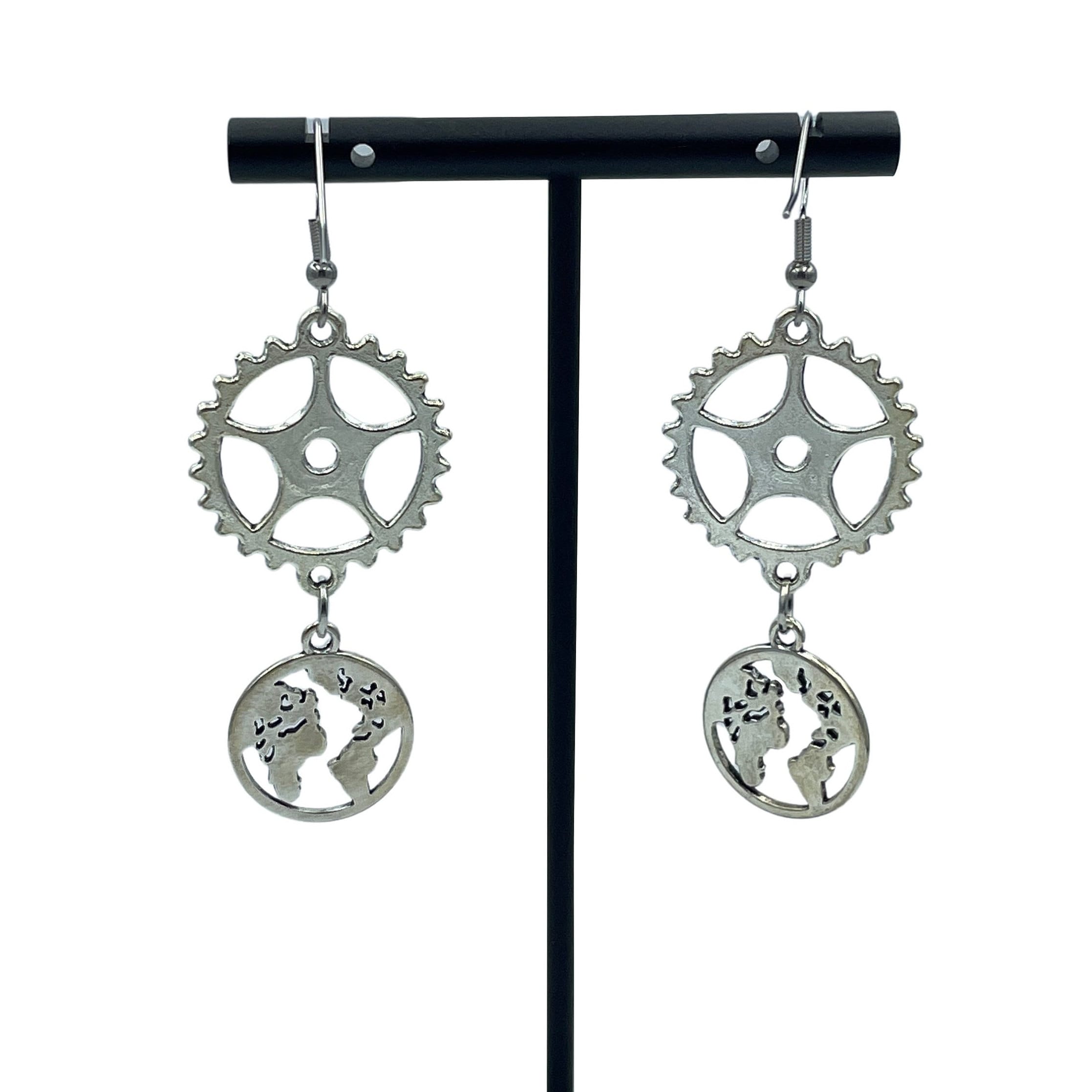 Engineering the World Steampunk Silver Earrings