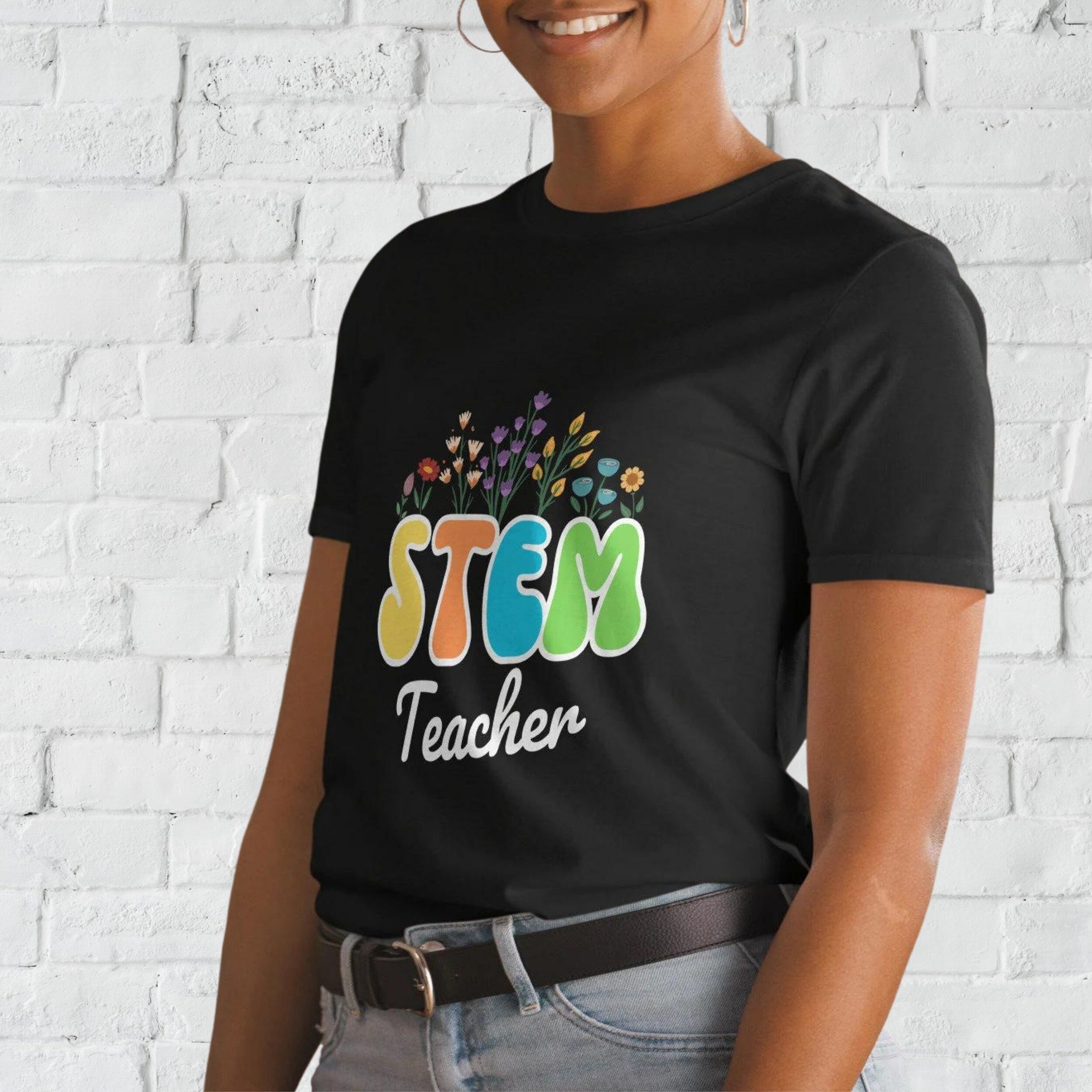 Retro Wildflowers STEM Teacher T-shirt. Science Technology Teacher Gift