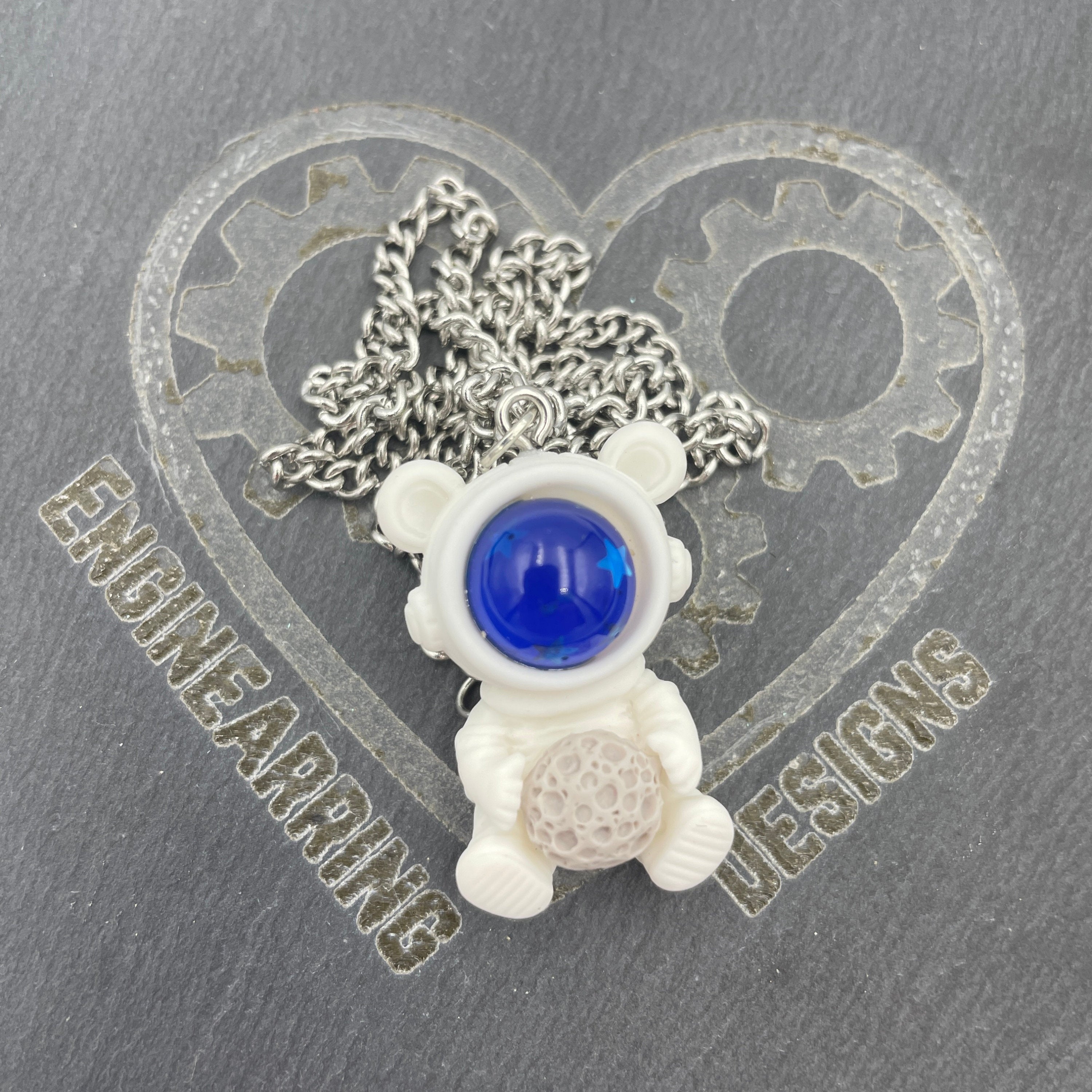 Cute Kawaii Bear Astronaut with Space Rock Necklace