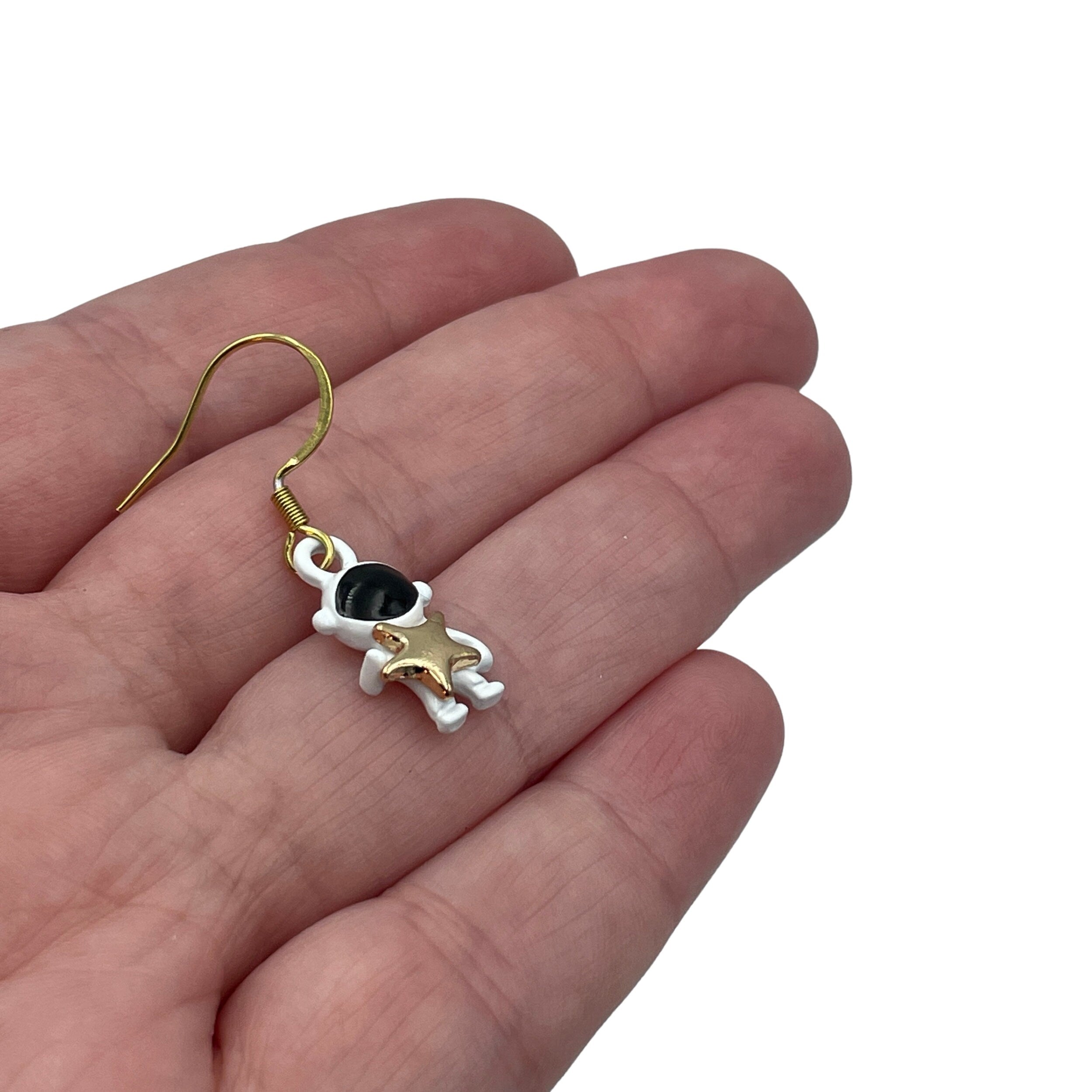 Small Science Space White Astronaut with Star Earrings