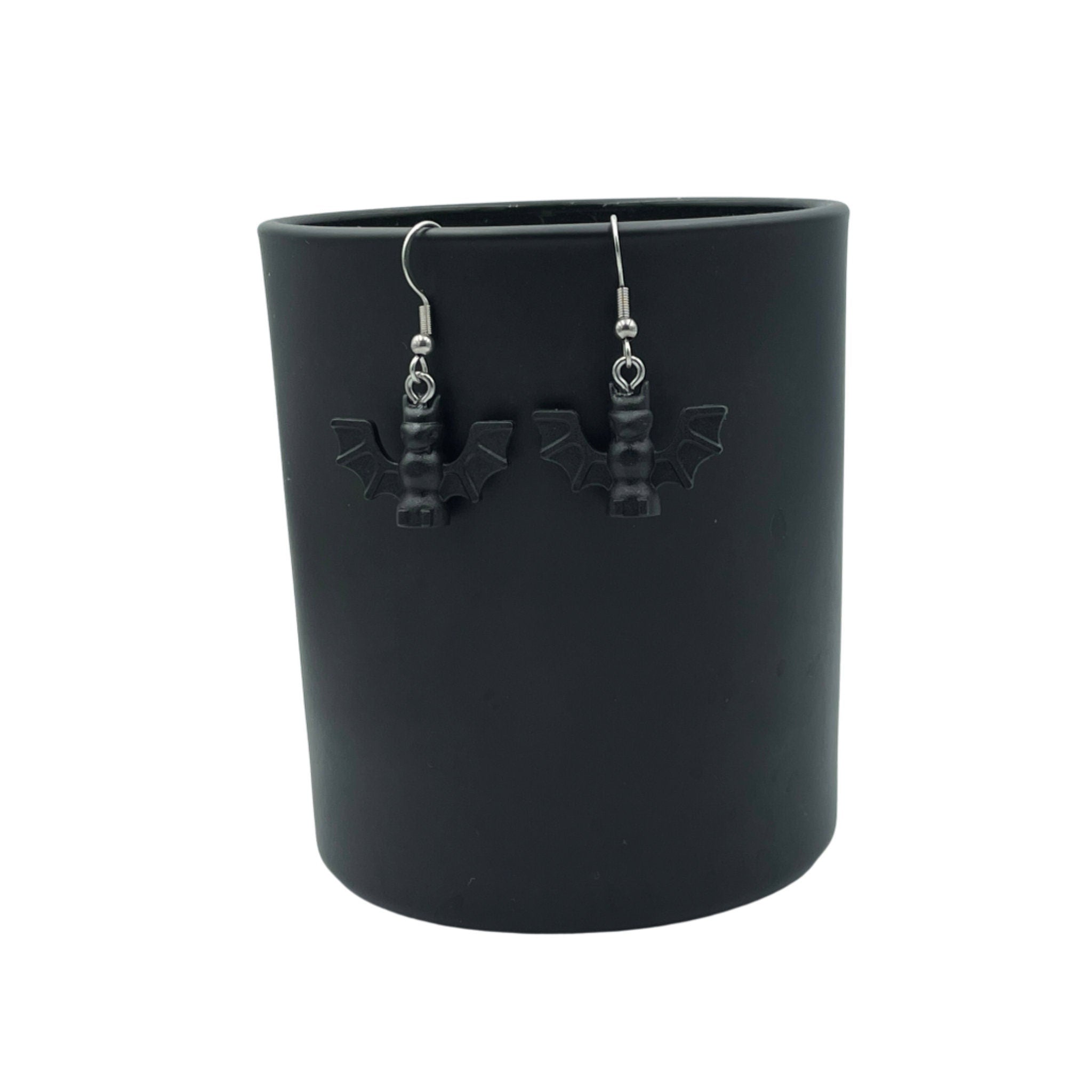 Spooky Bat Earrings made with upcycled LEGO®