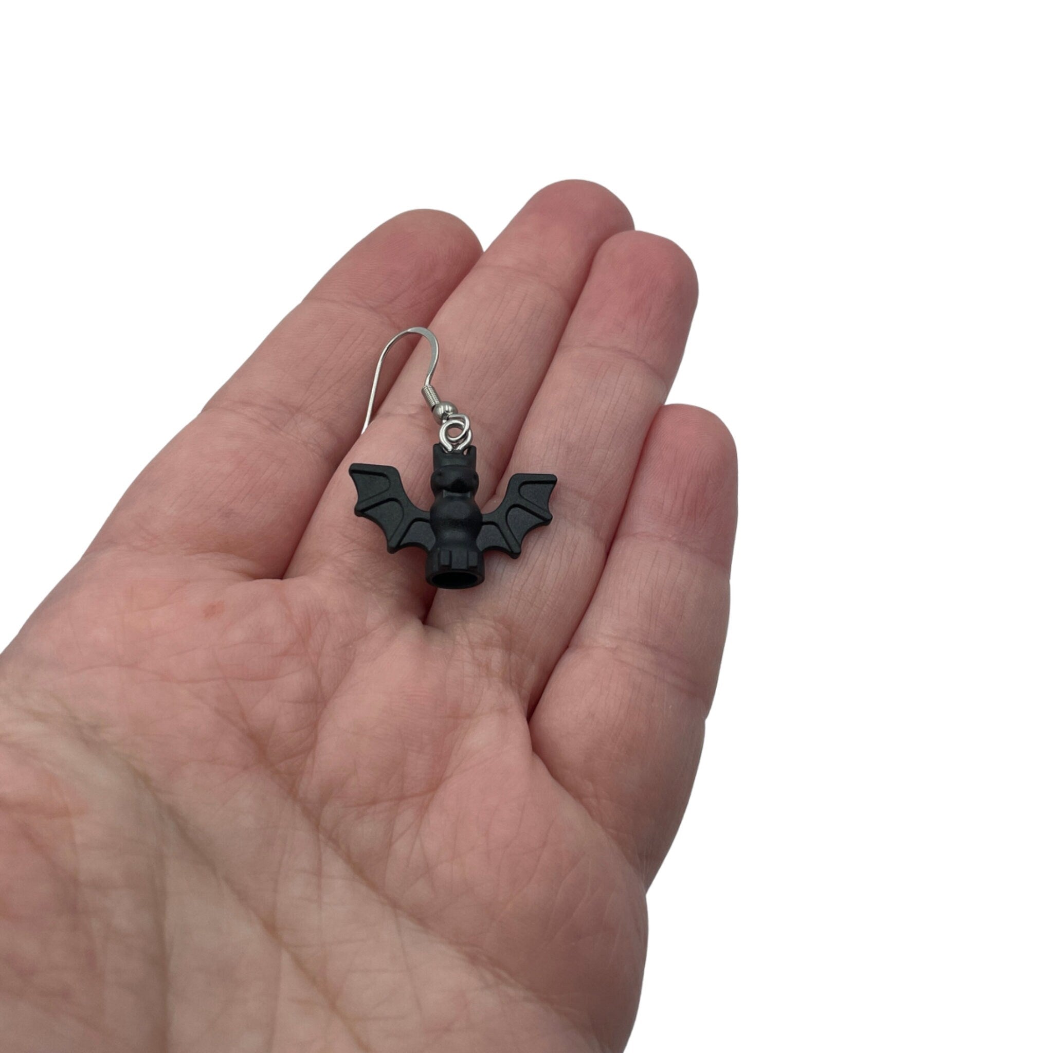 Spooky Bat Earrings made with upcycled LEGO®