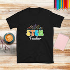 Retro Wildflowers STEM Teacher T-shirt. Science Technology Teacher Gift Black