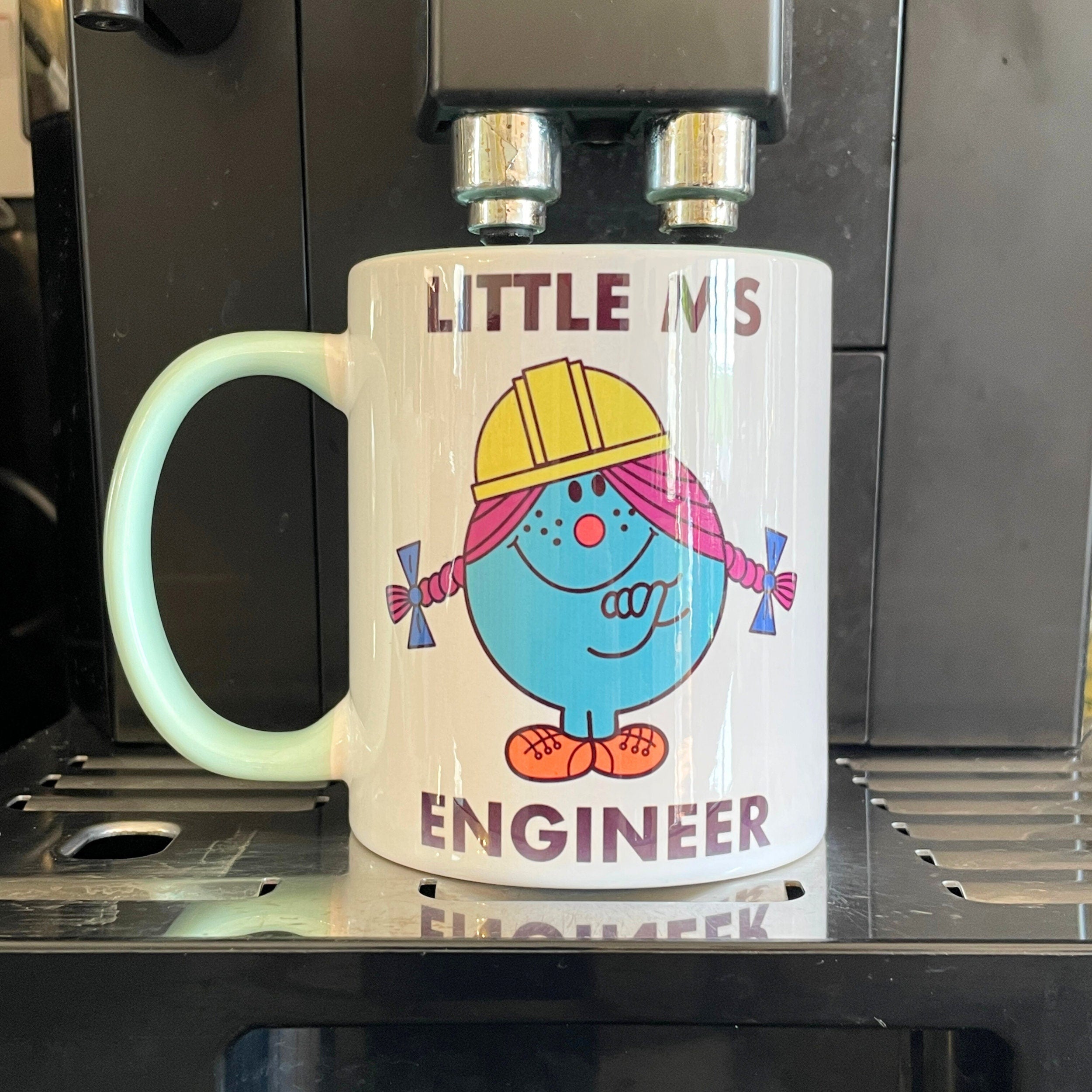 Personalised Woman Ms Engineer Mug with Colour Handle. Customise with Name and Design Engineering Gift