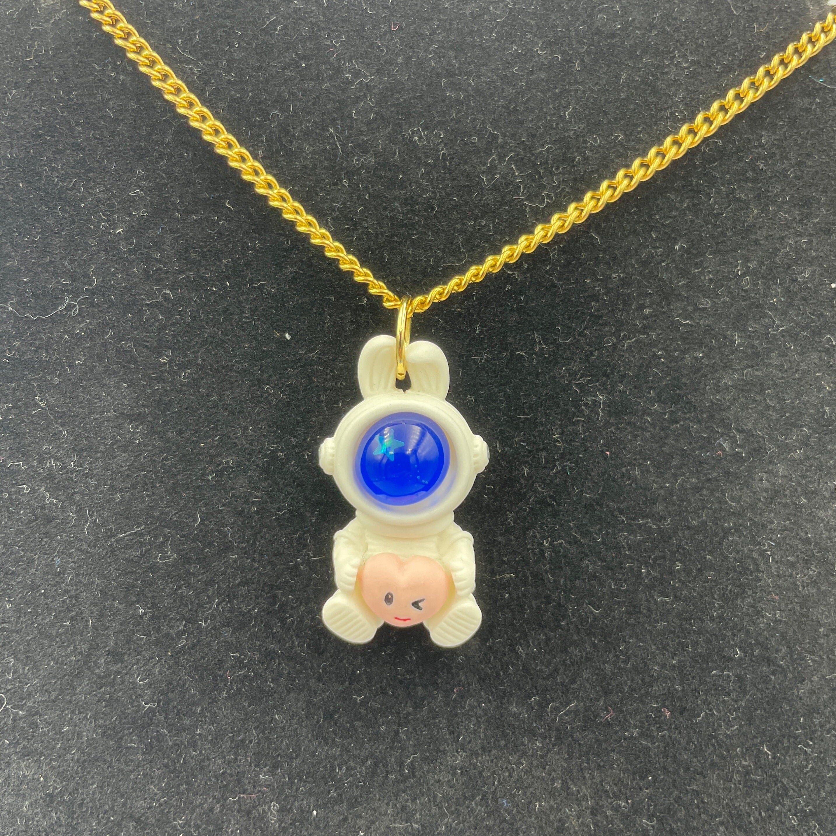 Cute Kawaii Bunny Astronaut with Heart Necklace