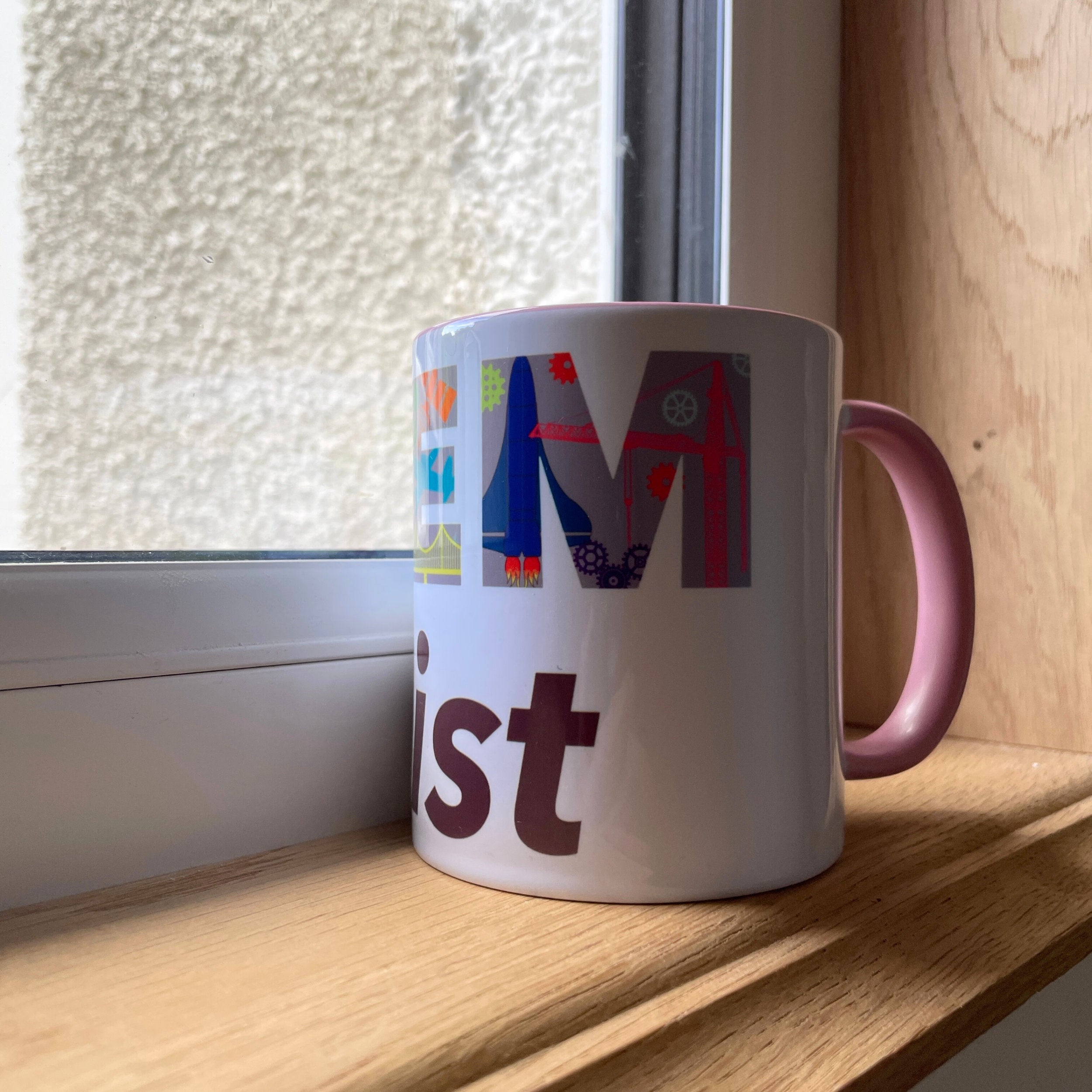 Personalised STEMinist Mug with Colour Handle and Inside. Women in STEM Customisable Gift