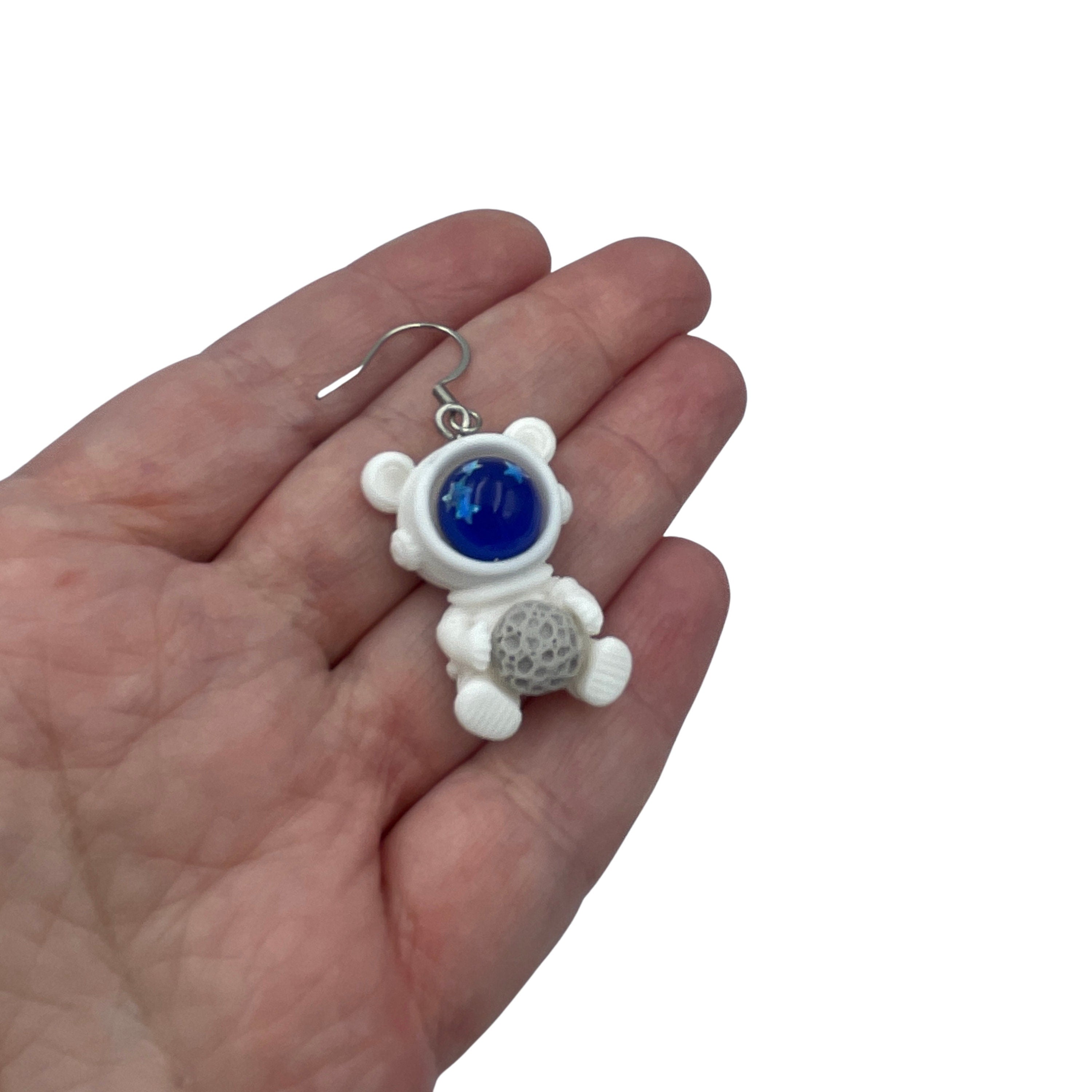 Cute Kawaii Space Bear Astronaut with Space Rock Earrings