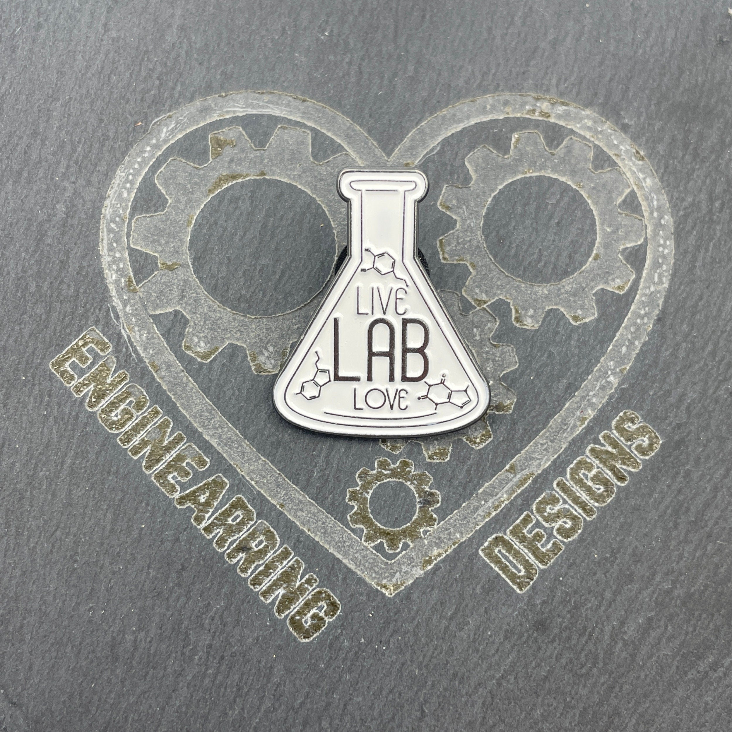 Science Enamel Pin. Live, Lab, Love Badge