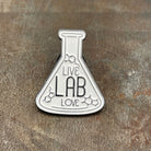 Science Enamel Pin. Live, Lab, Love Badge