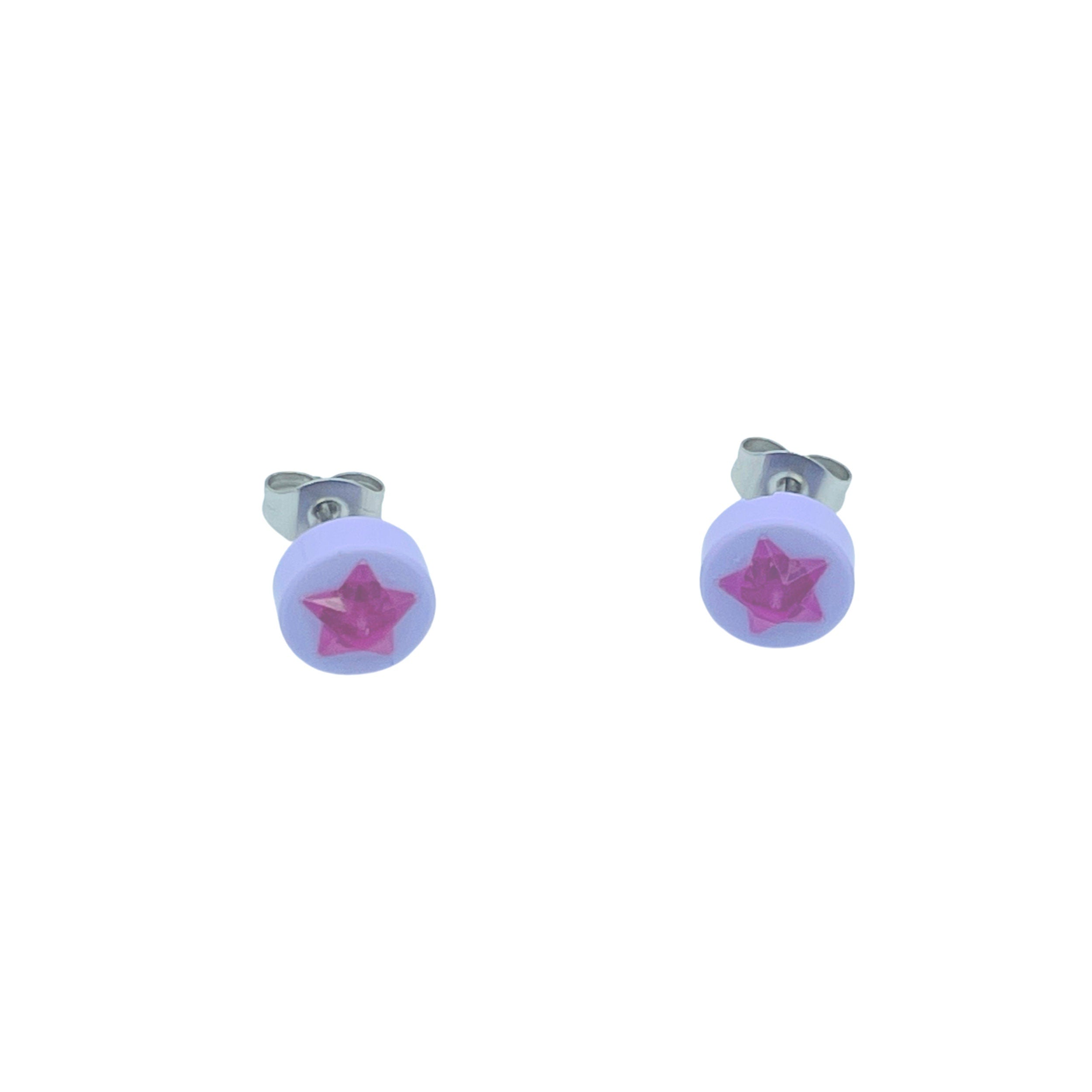 Pink Jewel Star Purple Stud Earrings made with upcycled LEGO®