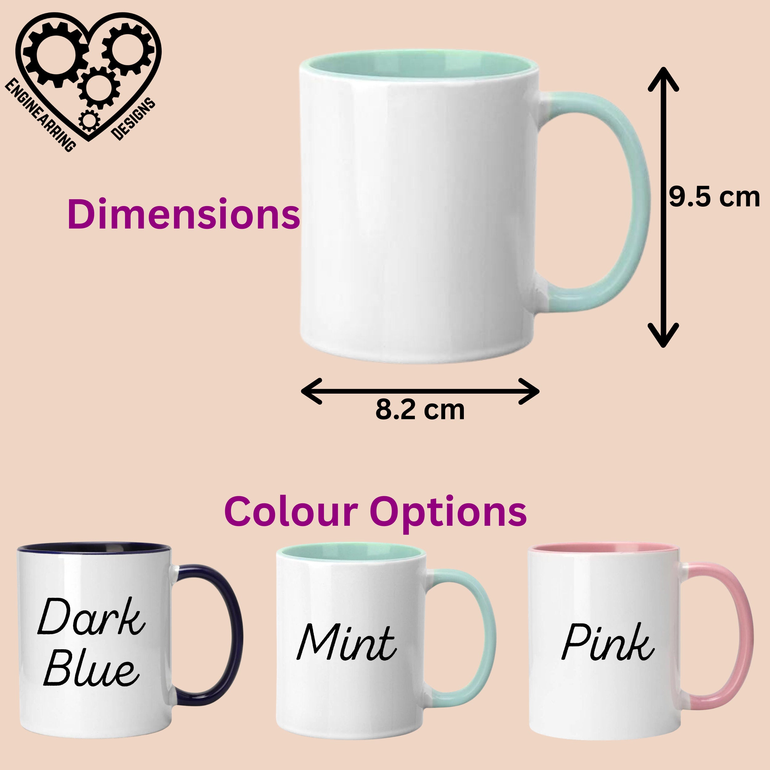 Personalised Woman Ms Technology Mug with Colour Handle. Customise with Name Tech Gift Mint