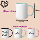 Personalised Woman Ms Maths Mug with Colour Handle. Customise with Name Mathematics Gift Mint