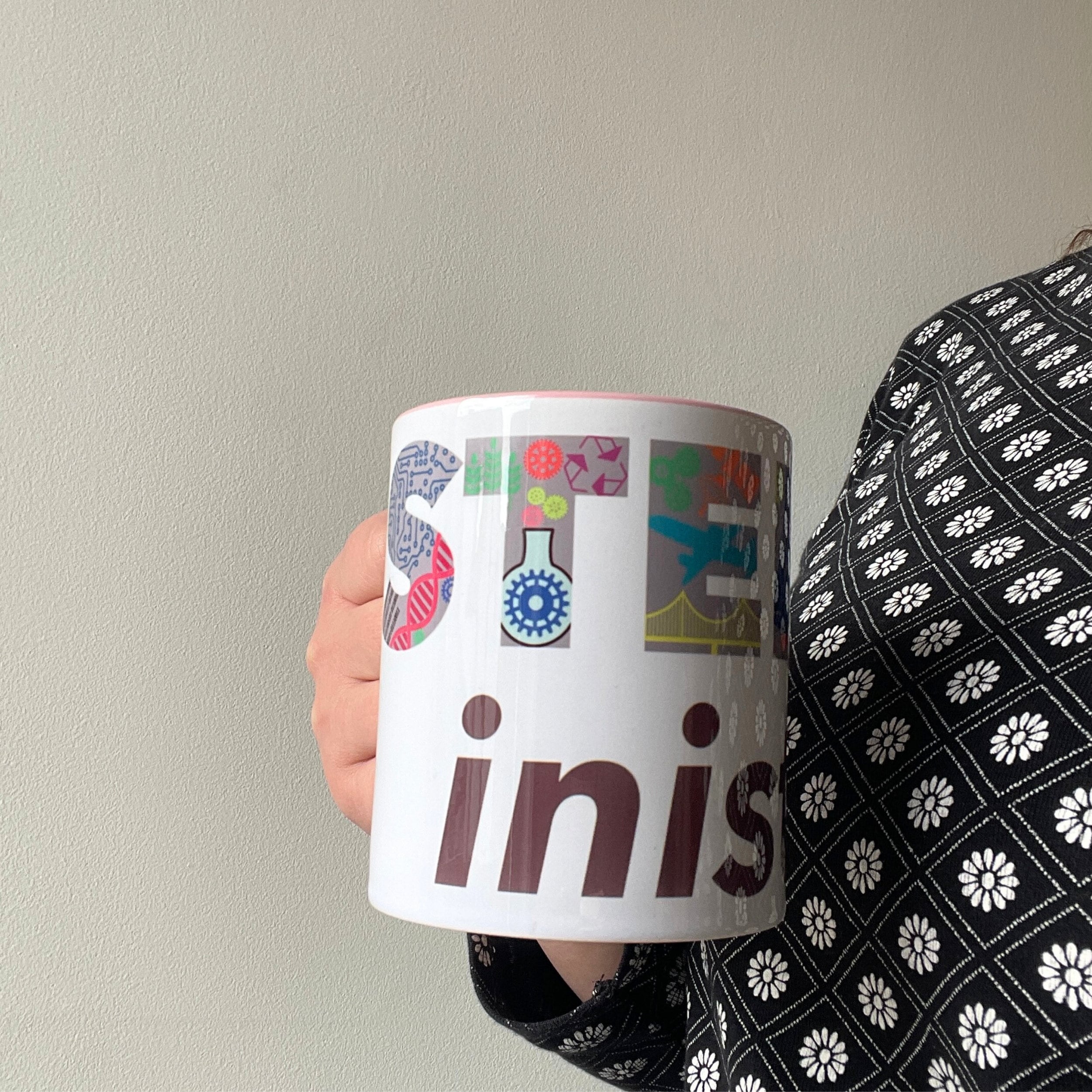 Personalised STEMinist Mug with Colour Handle and Inside. Women in STEM Customisable Gift