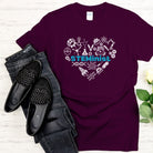 Graphic STEMinist Heart T-shirt. Women in STEM Science, Engineering, Tech and Math Maroon