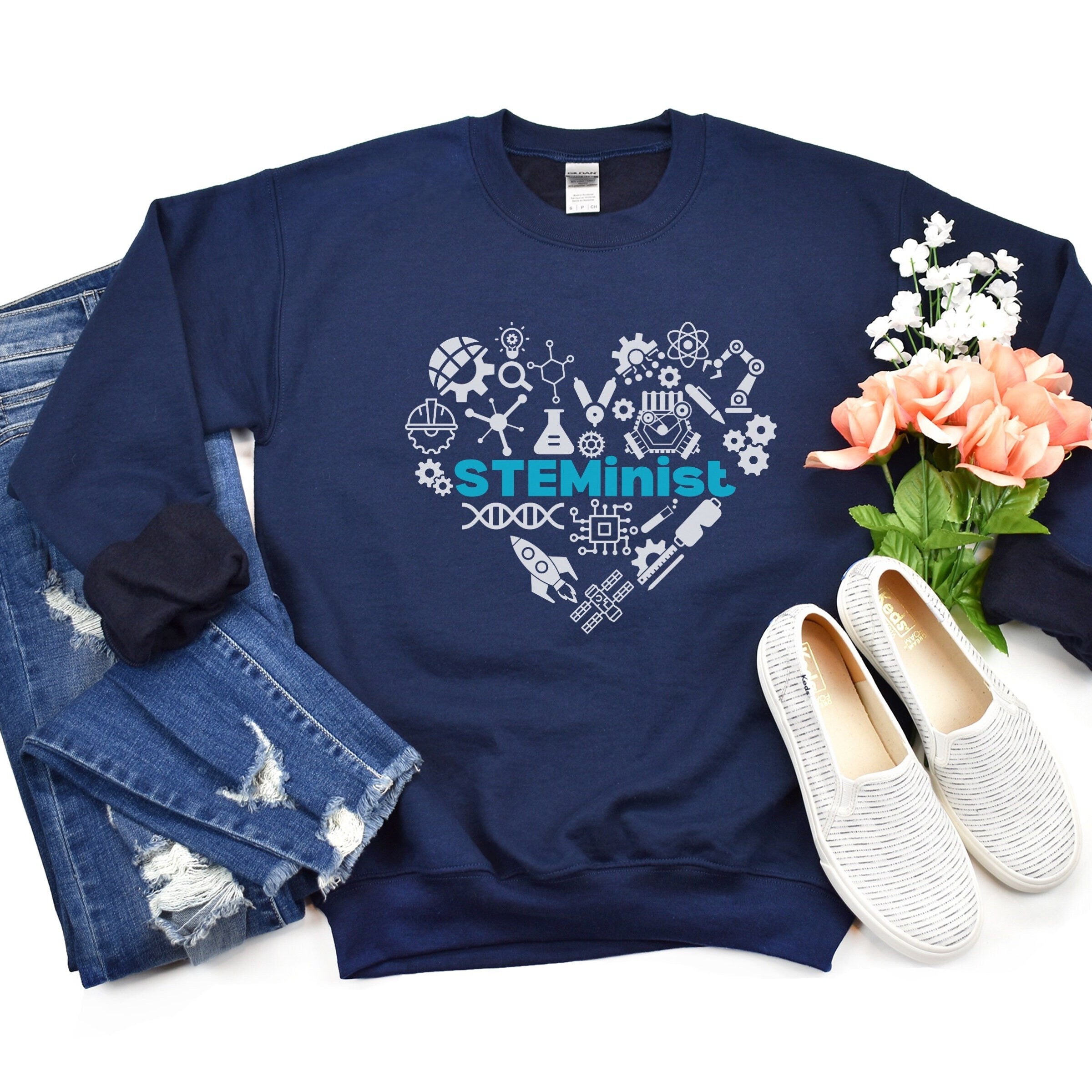 STEMinist Heart Sweatshirt. Women in STEM Science, Engineering, Technology & Math Top