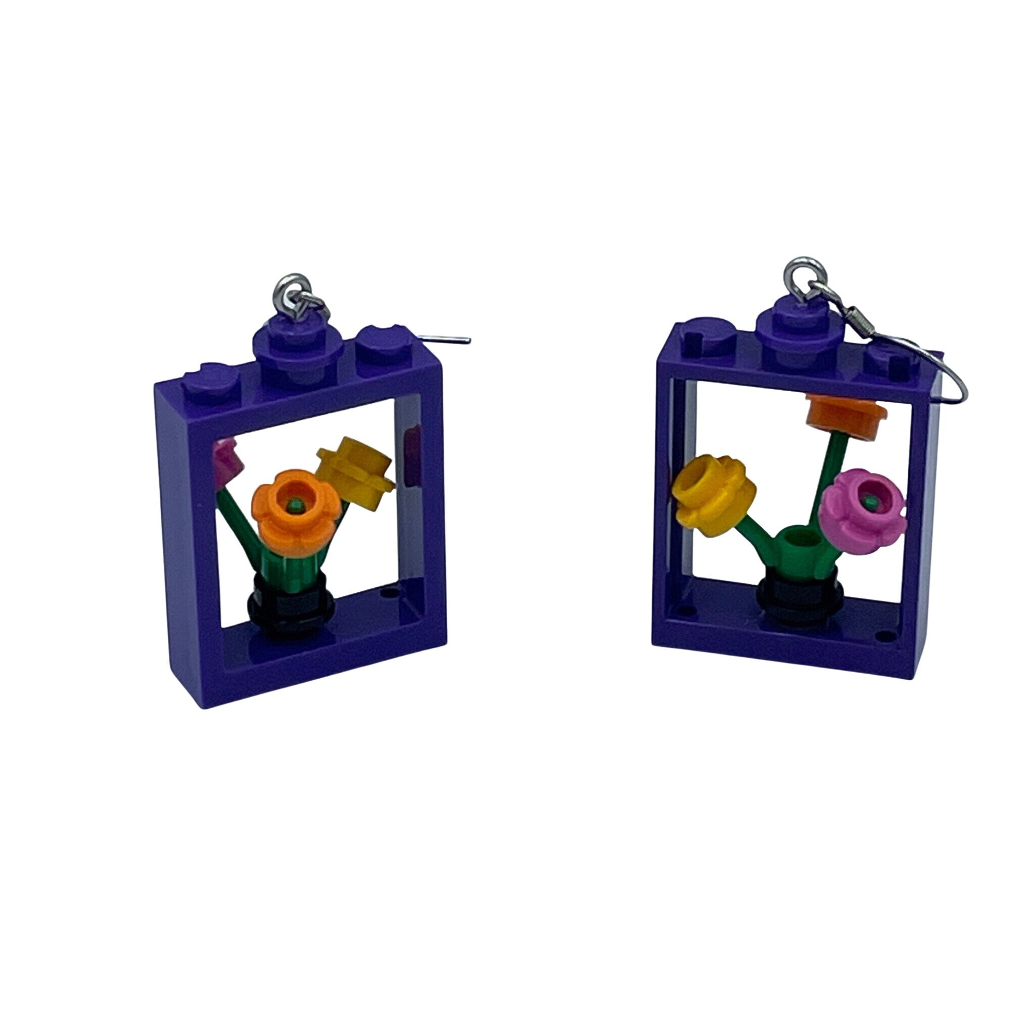 Window Flower box Statement Earrings made with upcycled LEGO®