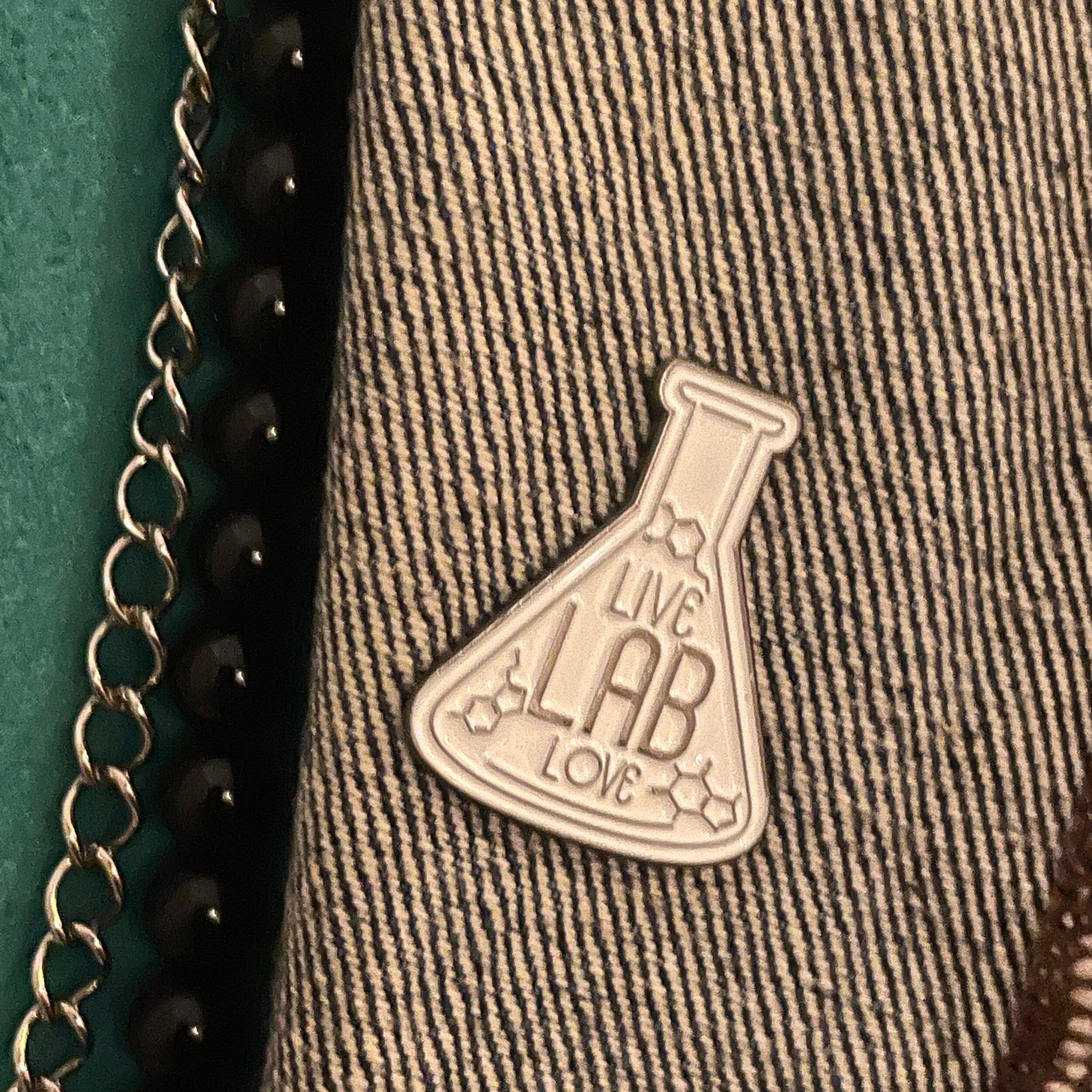 Science Enamel Pin. Live, Lab, Love Badge