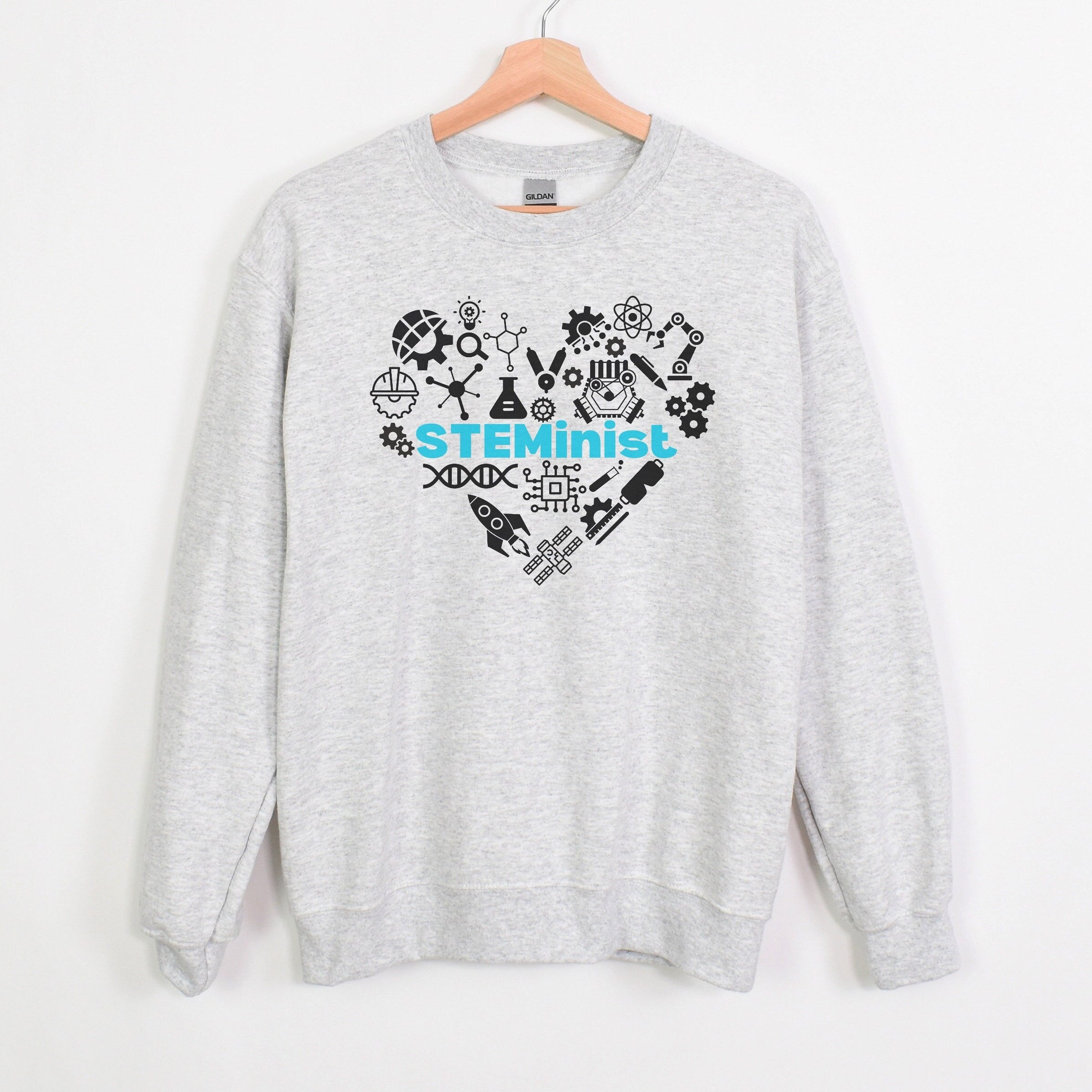 STEMinist Heart Sweatshirt. Women in STEM Science, Engineering, Technology & Math Top Ash