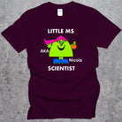 Personalised Ms Scientist T-shirt. Relaxed fit Women in Science Top Maroon