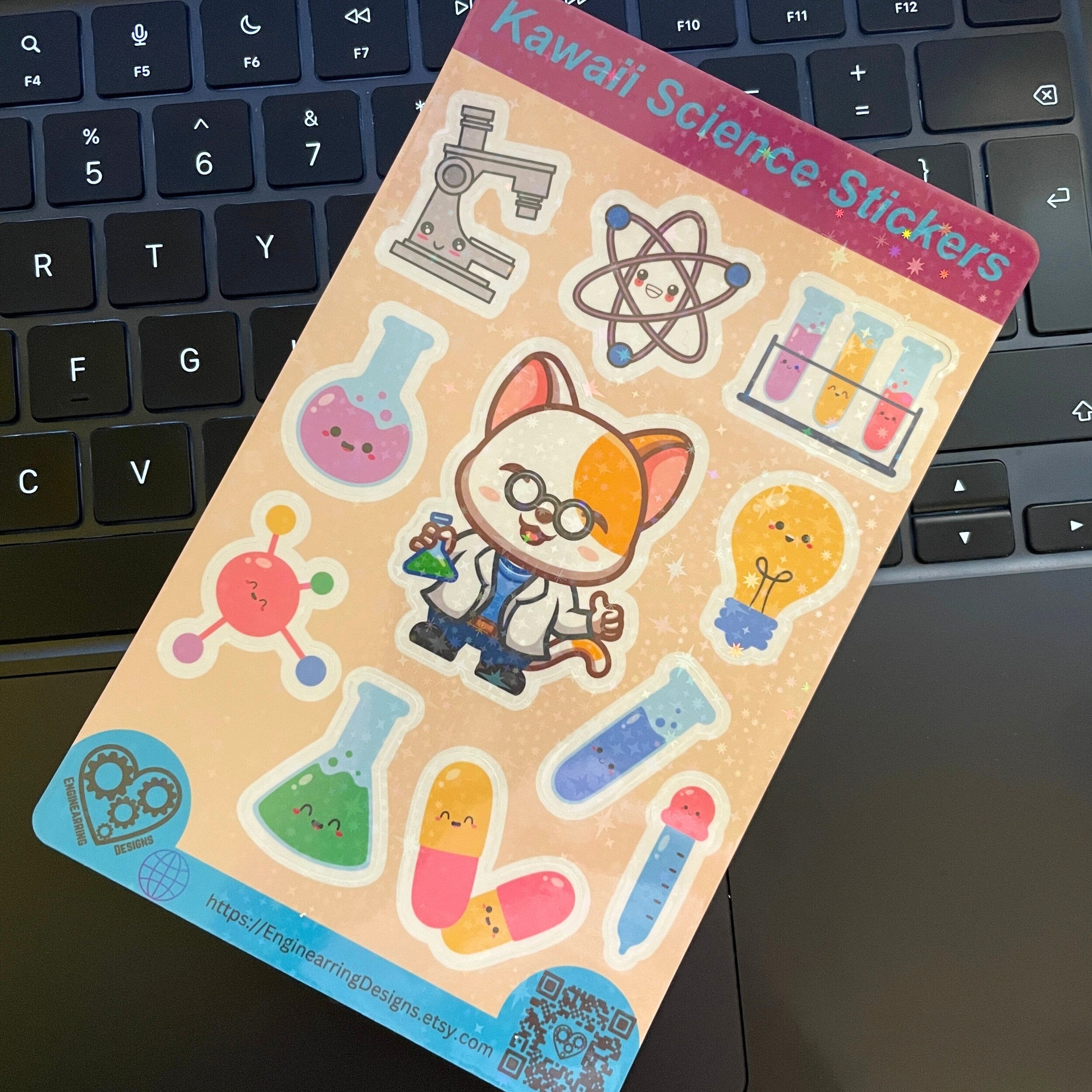 Kawaii Holographic Science Sticker Sheet. Cute Scientist decals