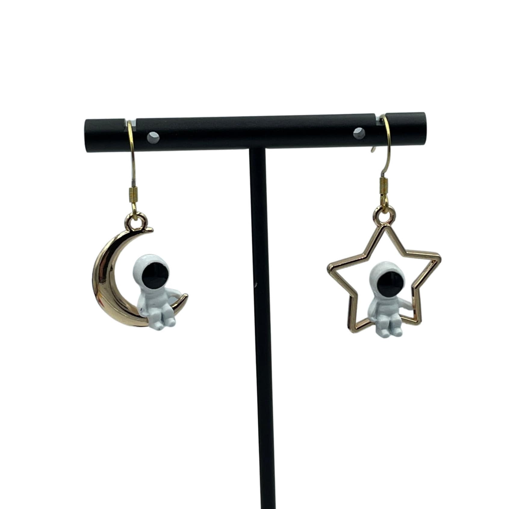 Cute Kawaii Star and Moon Astronaut Space Earrings