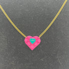 Personalised Heart necklace made with upcycled LEGO® on Curb Chain. Pink or Red with Mini Engraved Heart